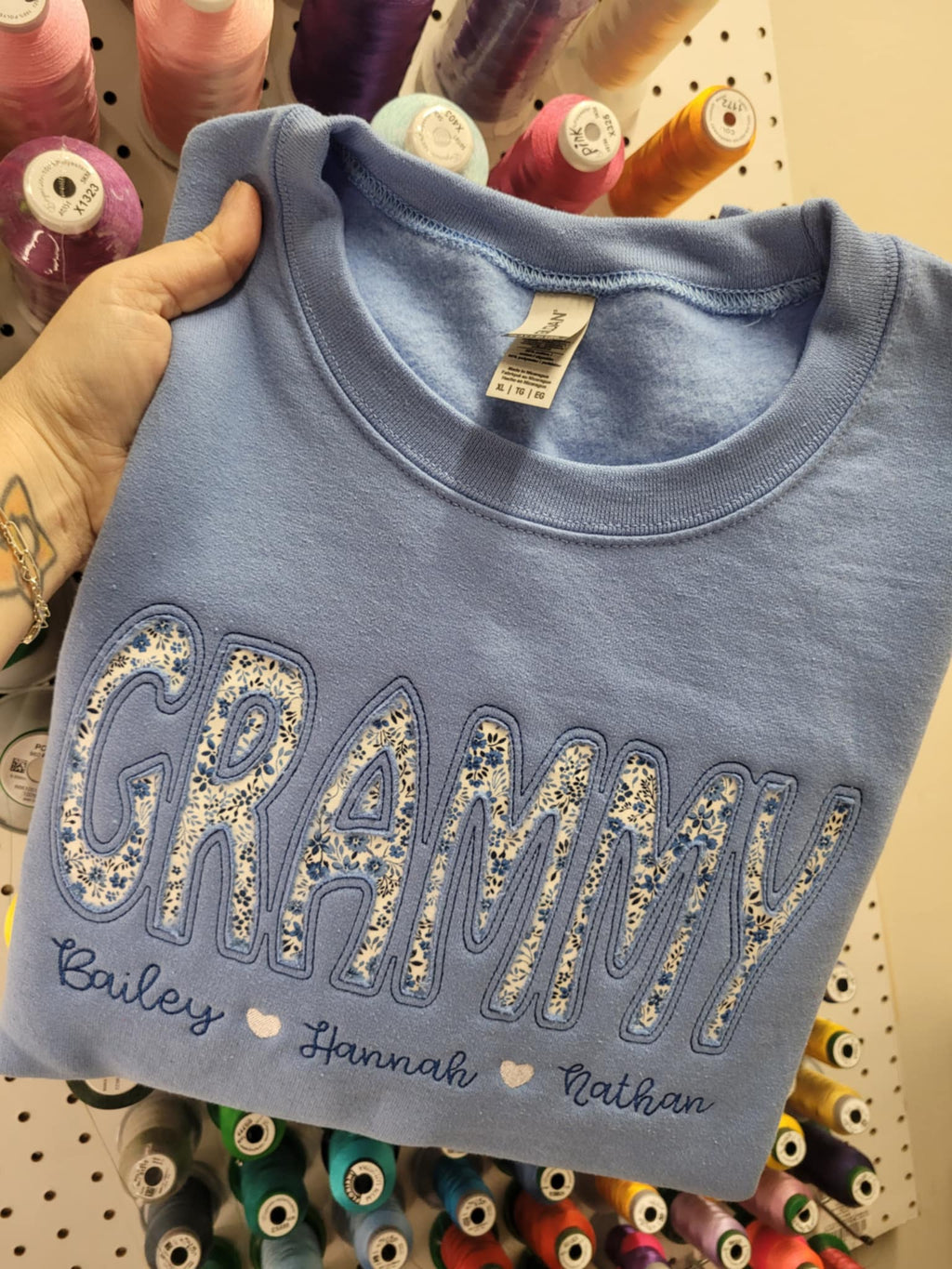 Custom Reverse Fabric Applique Embroidered Sweatshirt