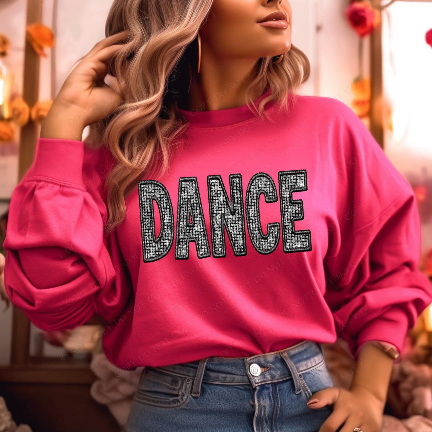 Dance Faux Embroidery Diamonds Bling DTF  Transfer