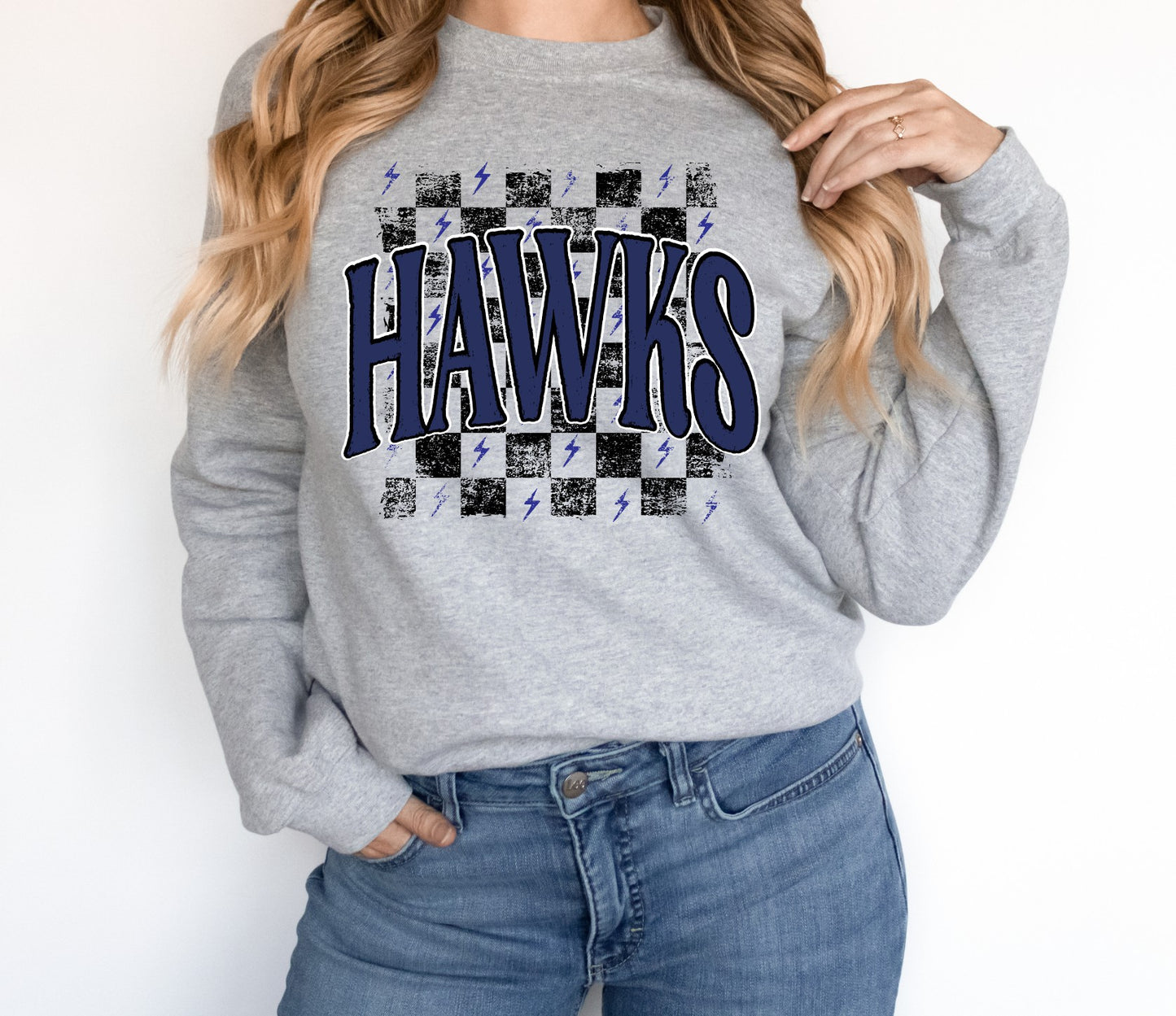 Hawks Navy Checkered Retro Graphic Tee