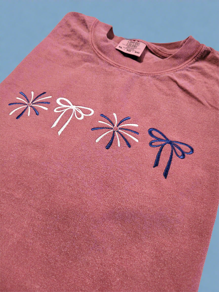 Coquette Bows and Fireworks Embroidered Shirt | QUICK SHIP