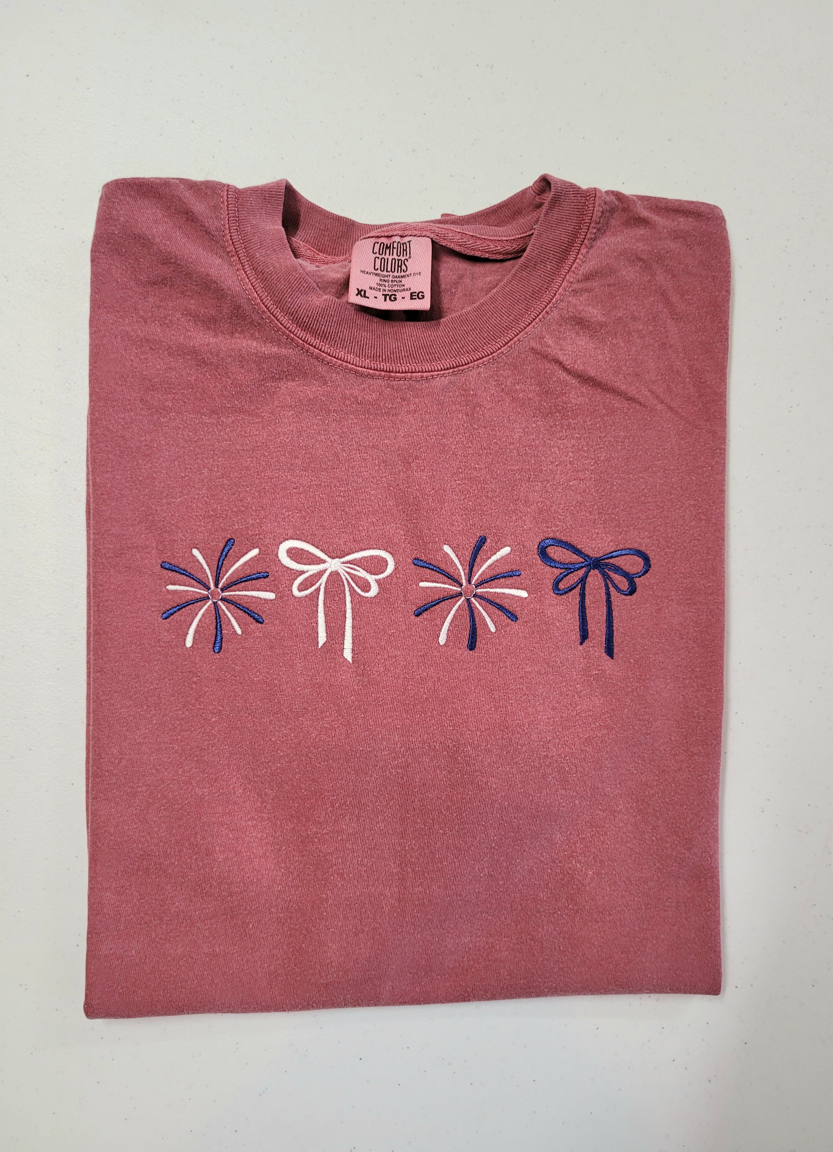 Coquette Bows and Fireworks Embroidered Shirt | QUICK SHIP