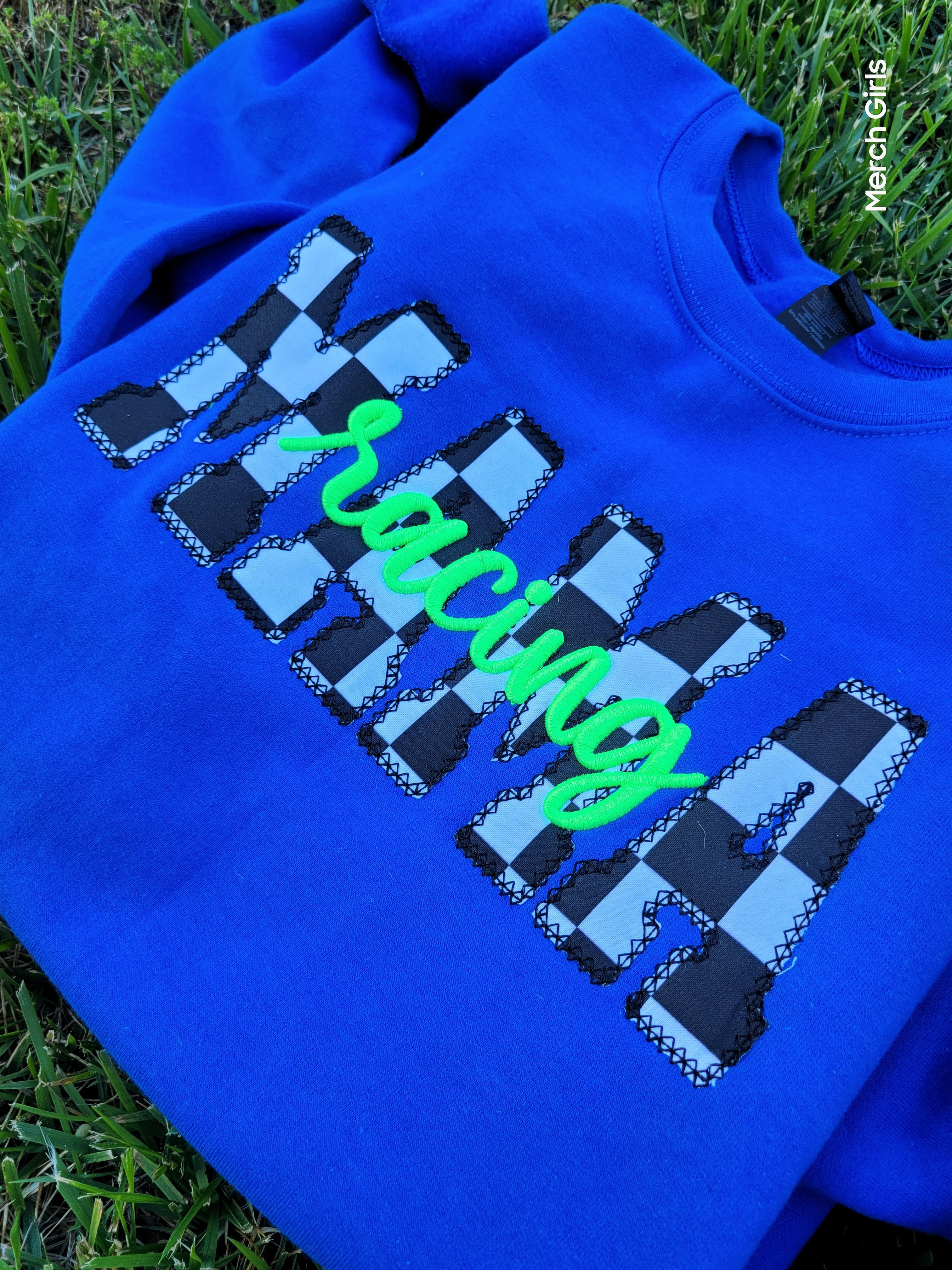 Custom Diamond Edge Applique with 3D Embroidered Text Shirt