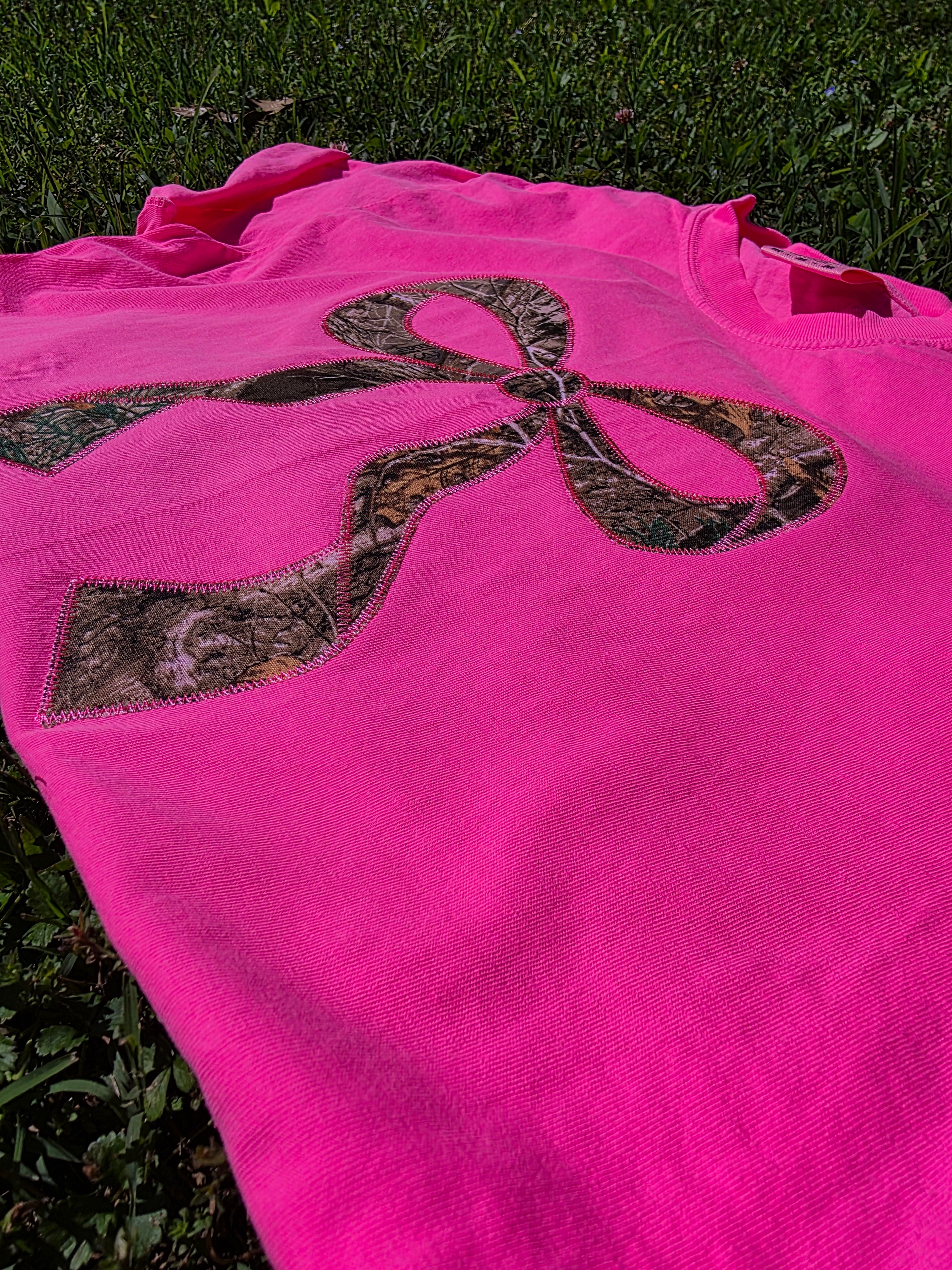 Realtree Edge Camouflage Applique Bow Preppy Embroidered Neon Comfort Color Short Sleeve Shirt