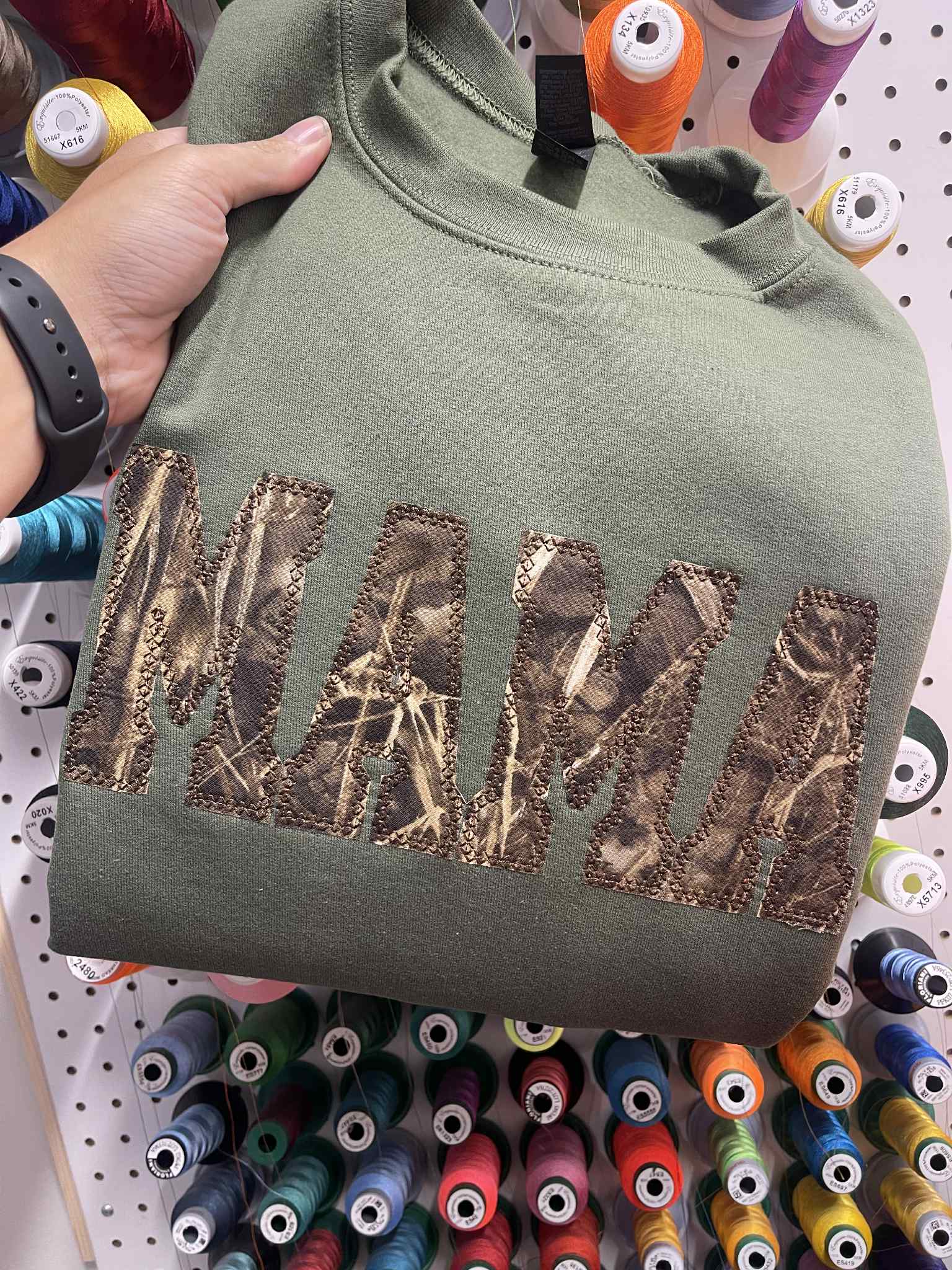 Custom Camo Diamond Edge Applique with optional 3D Embroidered Text Shirt