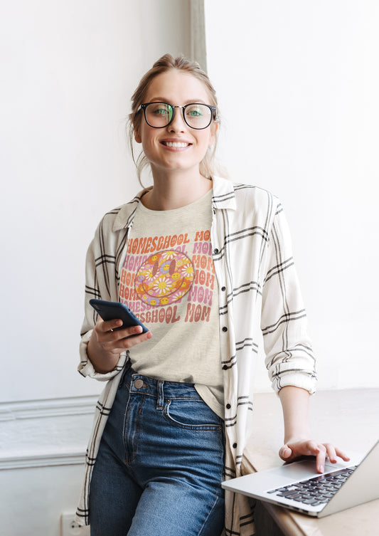 Homeschool Mama Retro Wavy Floral Graphic Tee