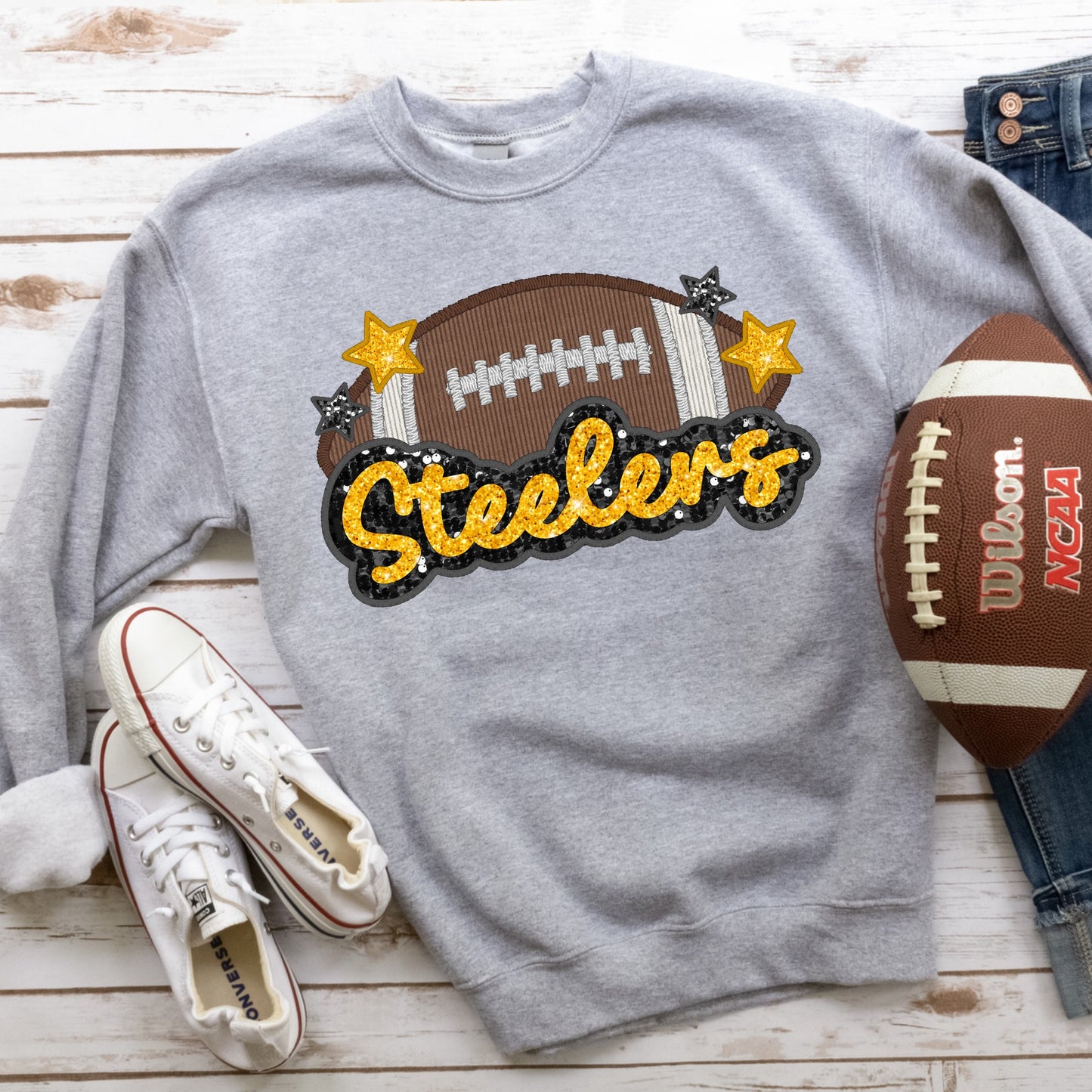 Steelers Football Faux Applique and Glitter Graphic Tee