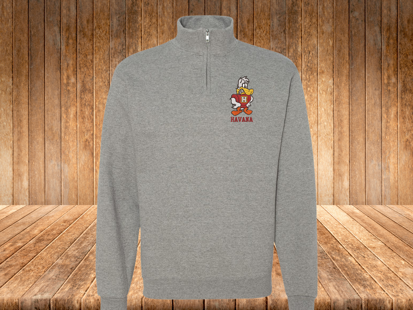 Havana Ducks Embroidered Quarter Zip Fleece Sweatshirt