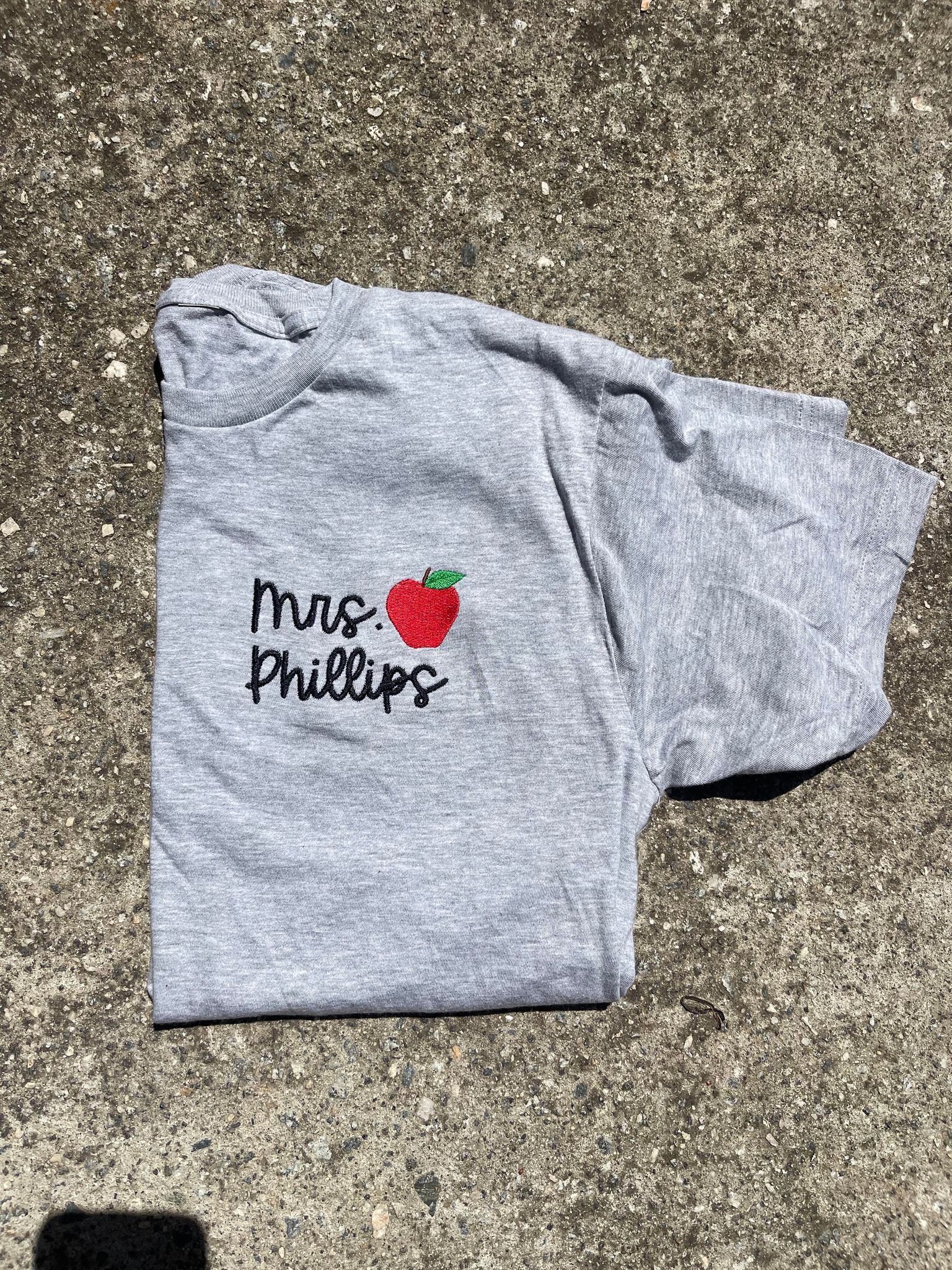 Embroidered Left Chest Custom Name with Apple | Teacher Gift | QUICK SHIP