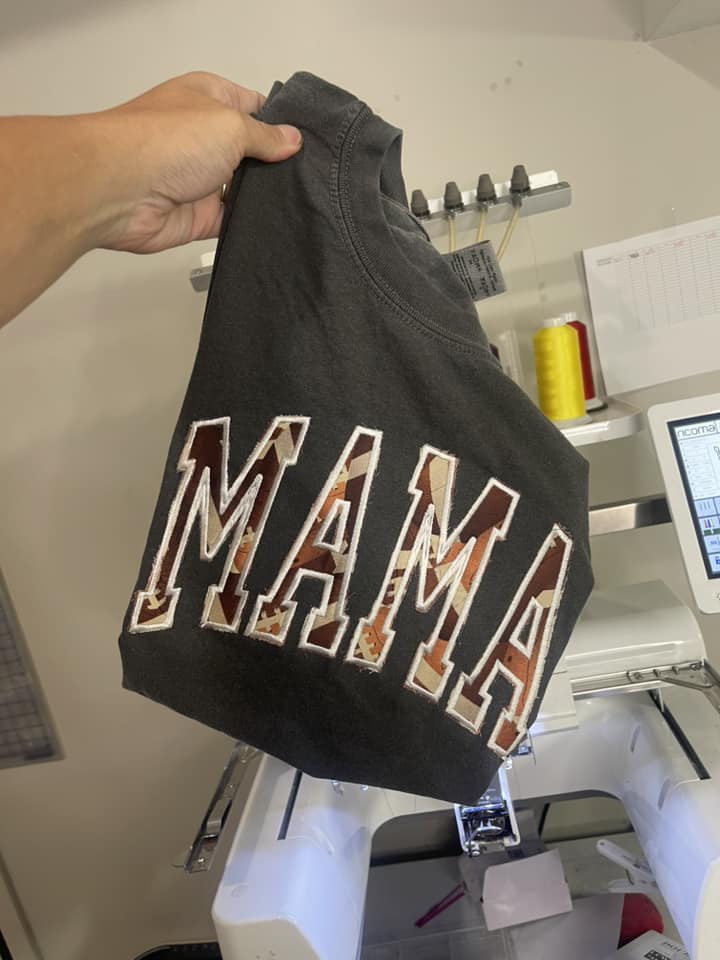 MAMA Football Applique Embroidered Comfort Color Tee