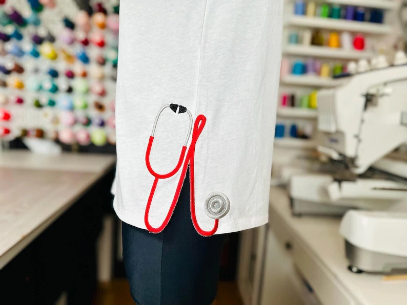 Stethoscope  Split Sides Applique Embroidered Sweatshirt with Optional Front