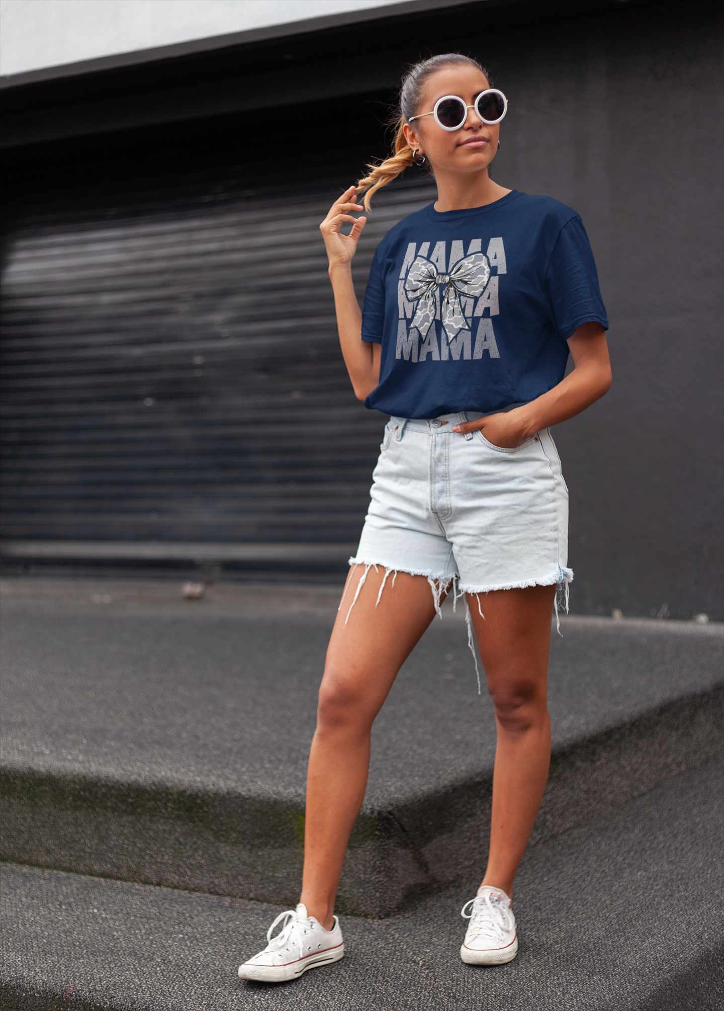 Mama Grey Camo Bow Preppy Graphic Tee