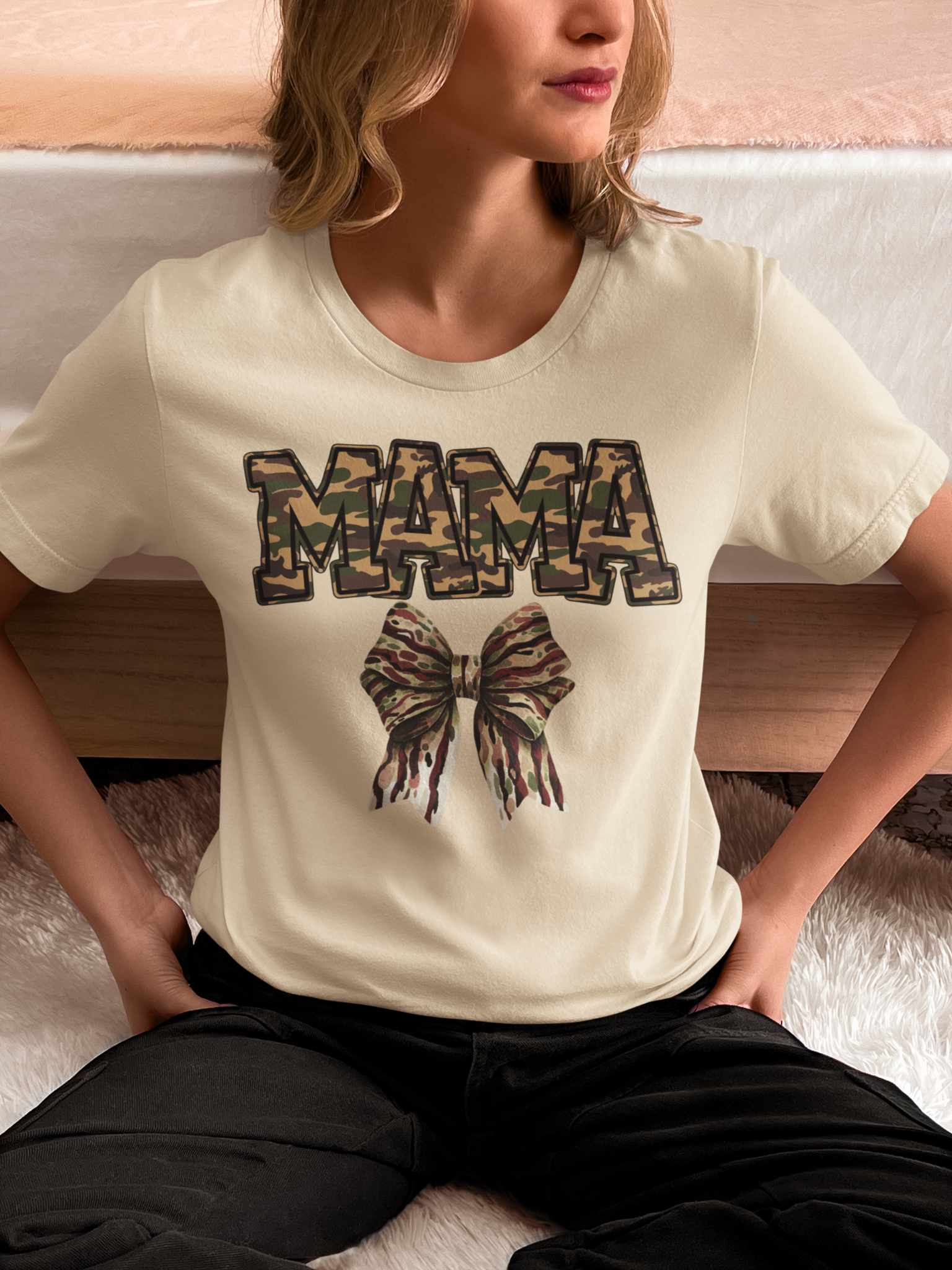 Mama Green Camo Bow Preppy Graphic Tee