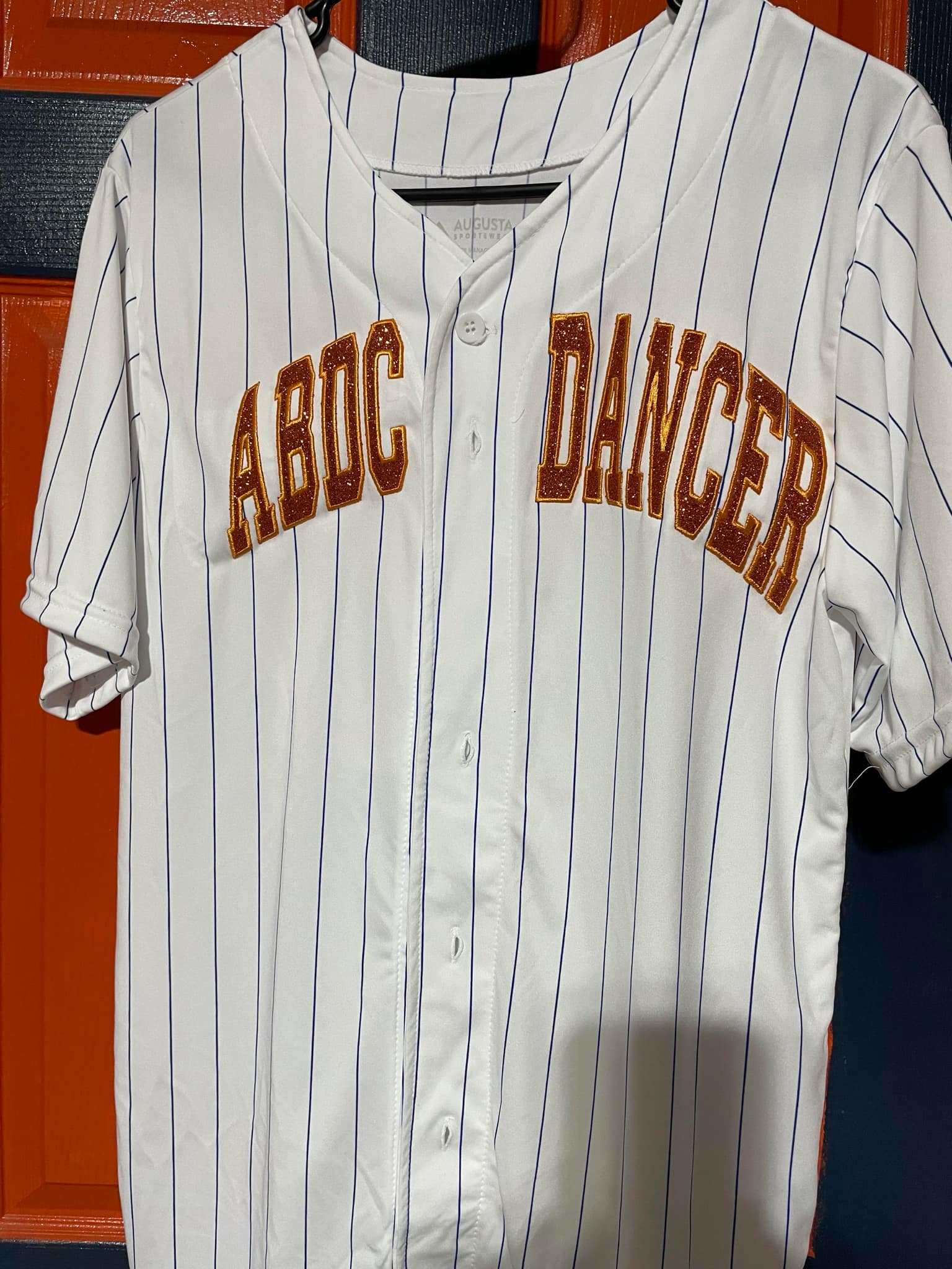 Glitter Applique Embroidered Pin Striped Baseball Jersey