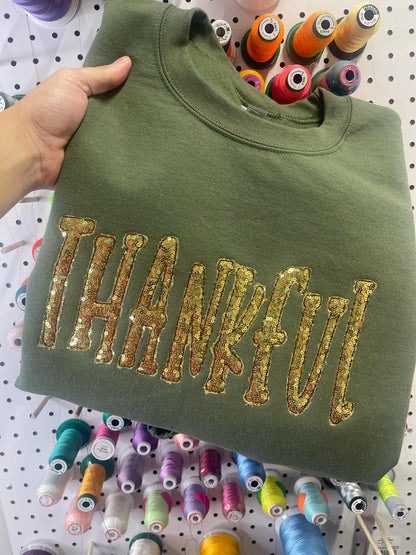 Thankful Gold Sequins Applique Sweatshirt