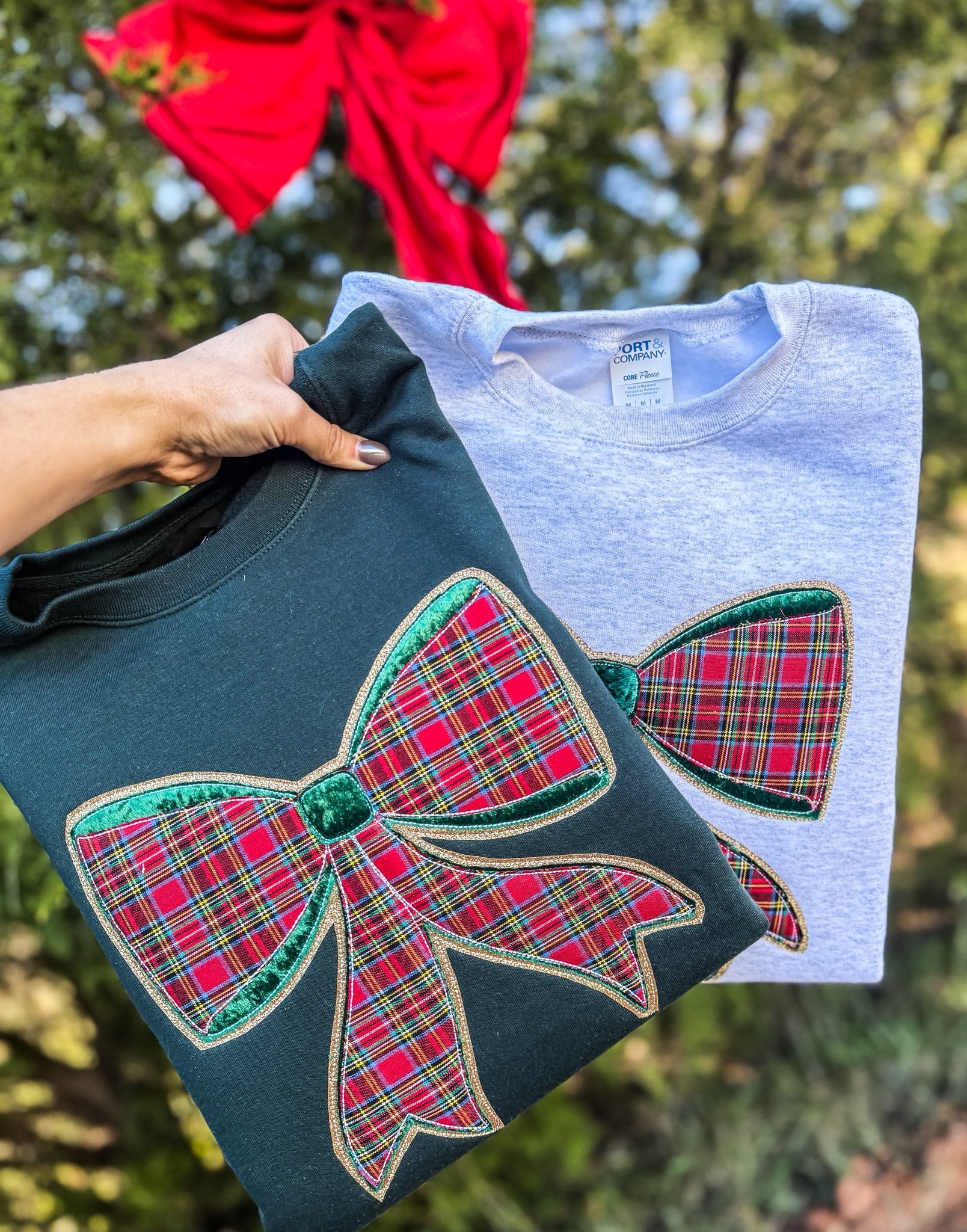 Layered Bow Applique Sweatshirt