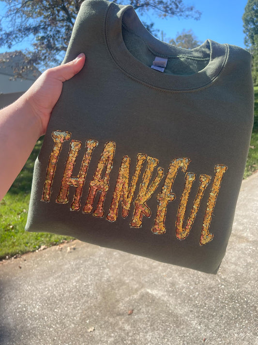 Thankful Gold Sequins Applique Sweatshirt