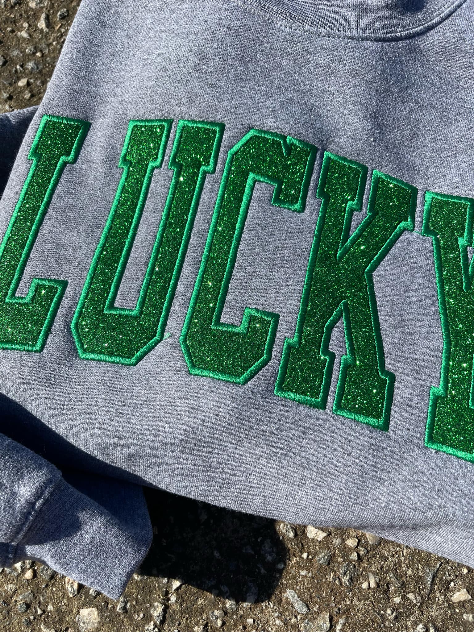 Lucky Varsity Glitter Applique Embroidered Sweatshirt