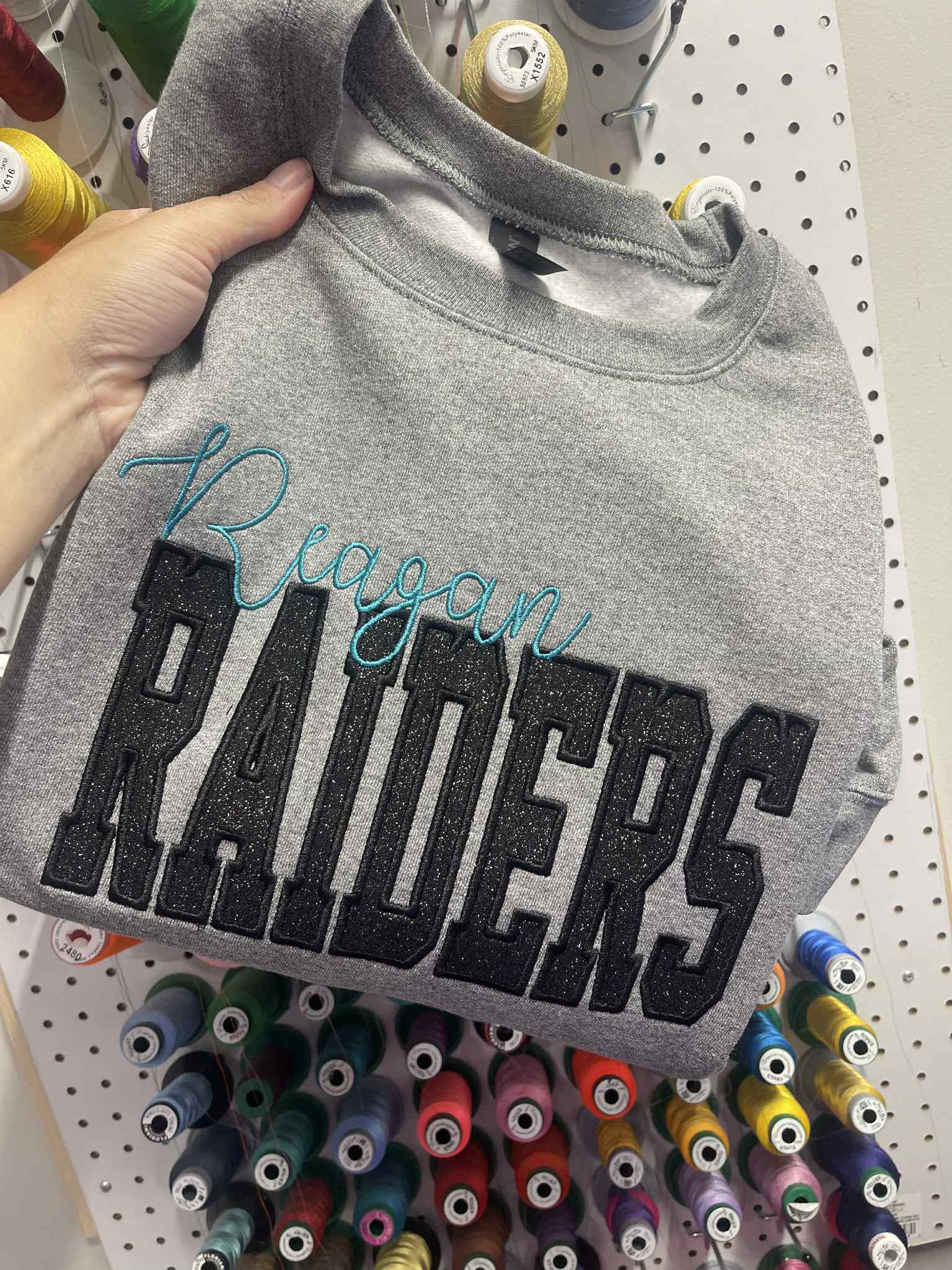 Custom School Spirit Better Together Glitter Applique Embroidered Sweatshirt
