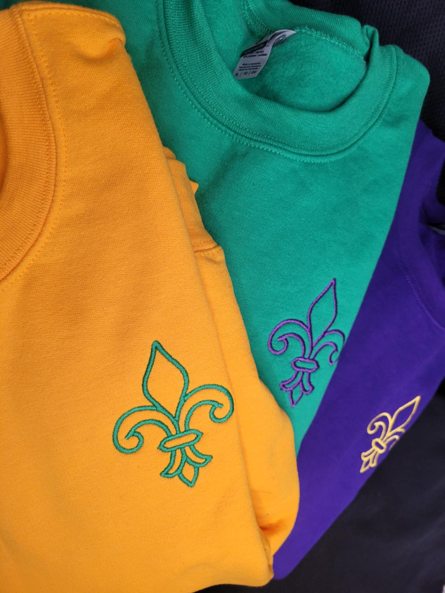 Fleur De Lis Mardi Gras Left Chest Embroidered Sweatshirt - QUICK SHIP