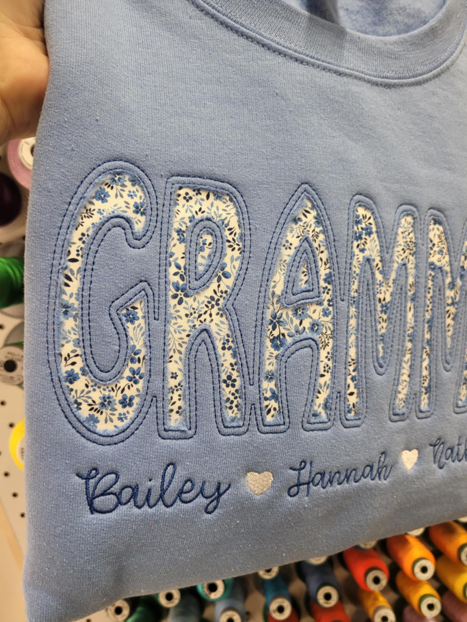 Custom Reverse Fabric Applique Embroidered Sweatshirt