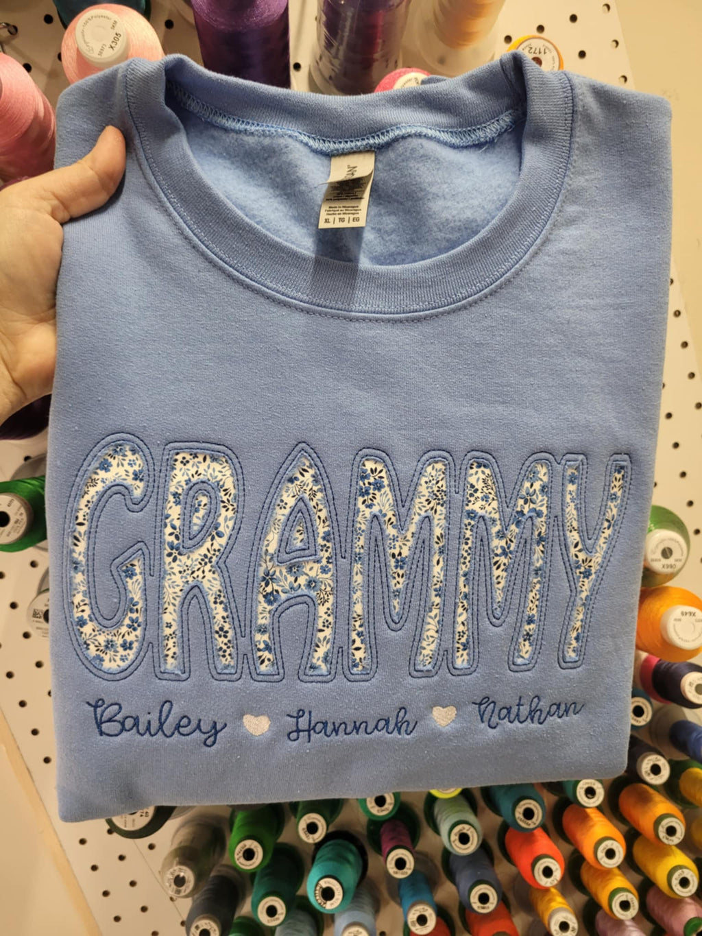 Custom Reverse Fabric Applique Embroidered Sweatshirt