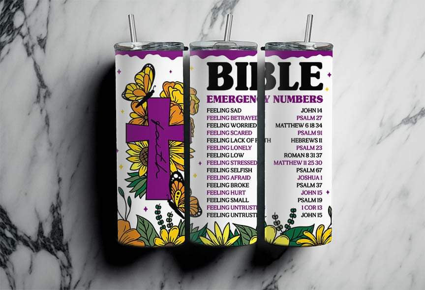 Bible Emergency Numbers Completed 20oz Skinny Tumbler