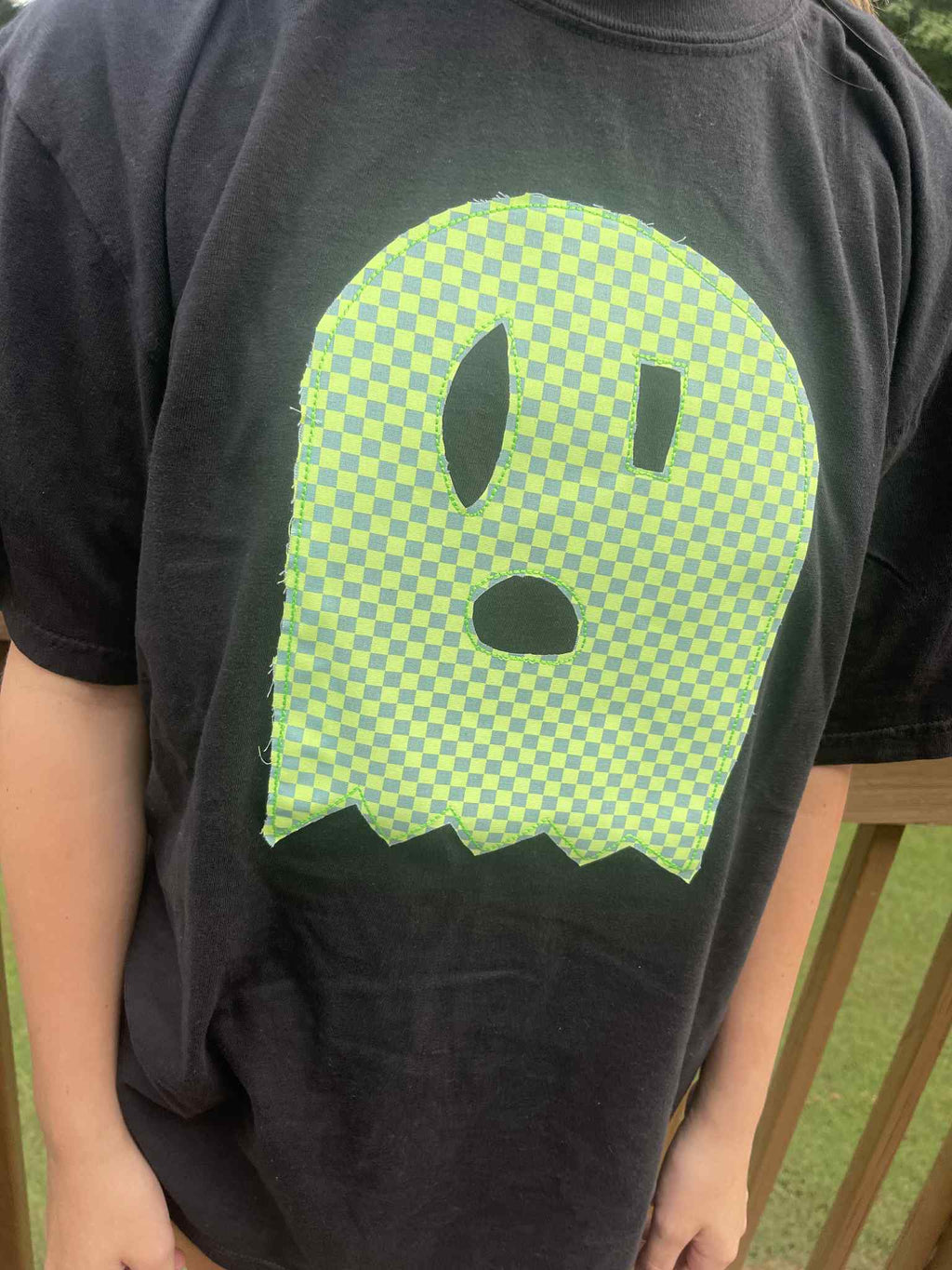 Neon Checkered Ghost Embroidered Tee