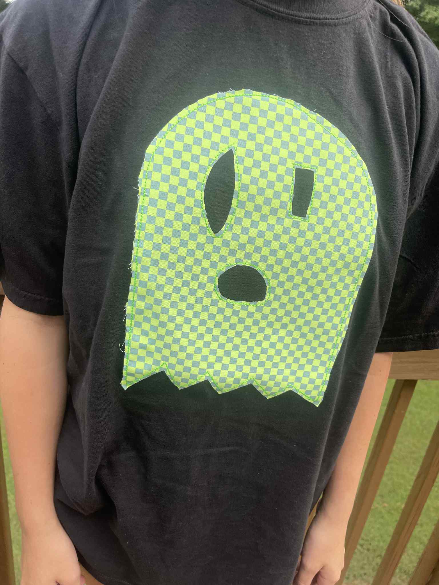 Neon Checkered Ghost Embroidered Tee