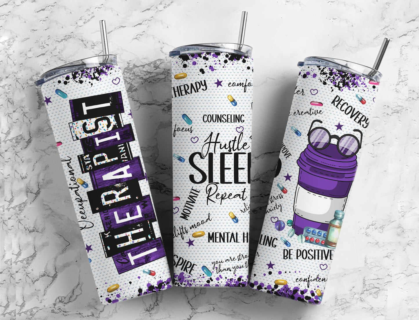 Occupational Therapist Hustle Sleep Repeat Completed 20oz Skinny Tumbler