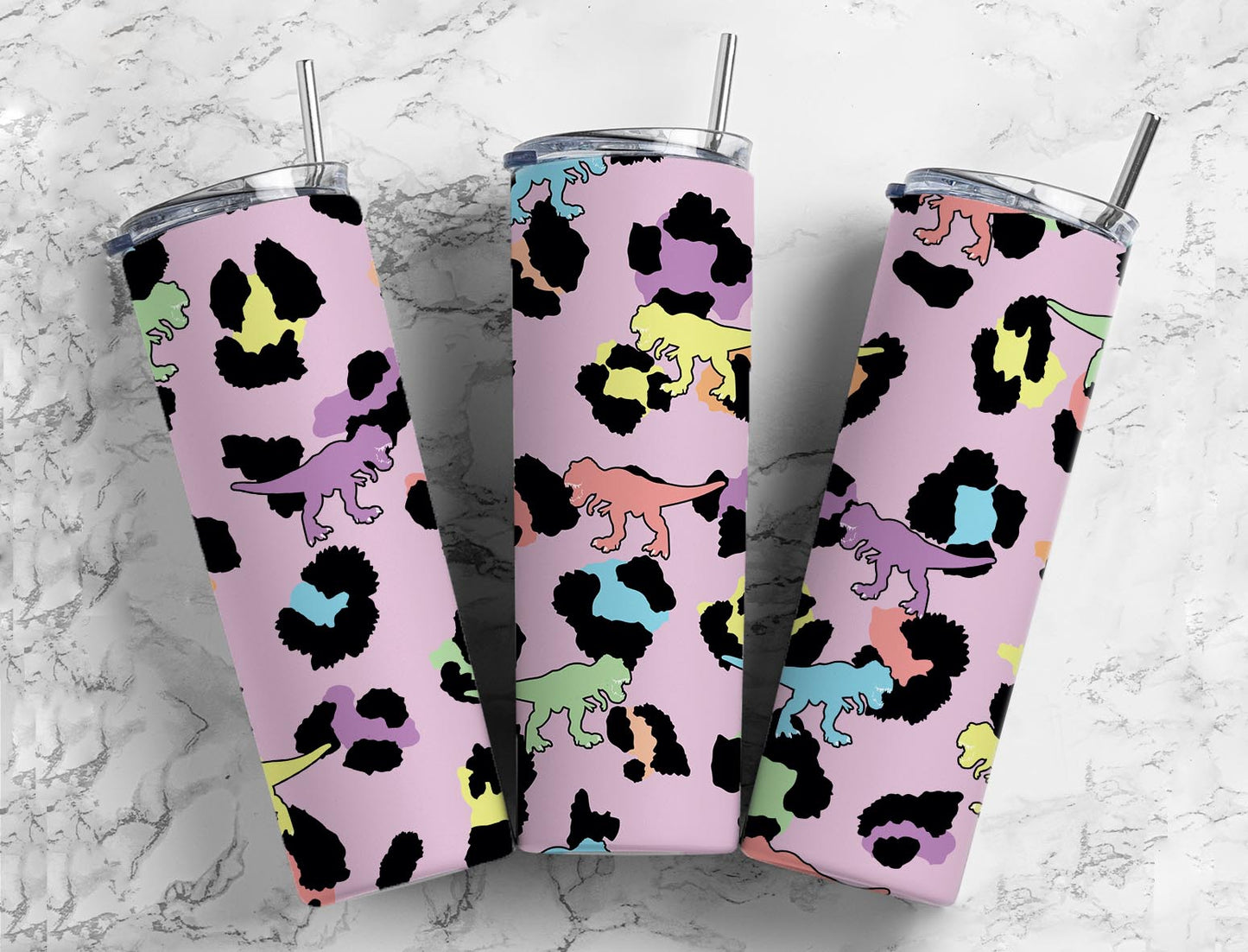 Leopard Pastel Dinosaurs Completed 20oz Skinny Tumbler