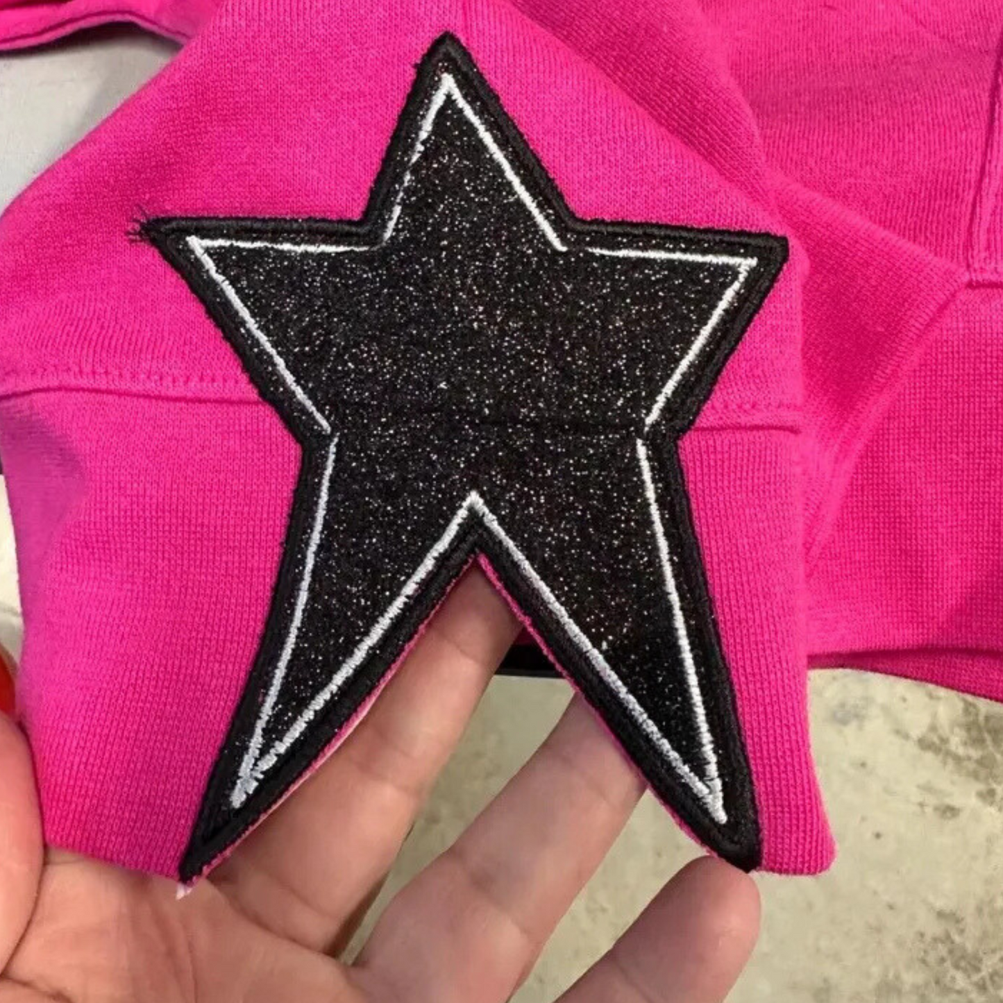 Star Side Glitter Applique Embroidered Sweatshirt with Optional Front Embroidery