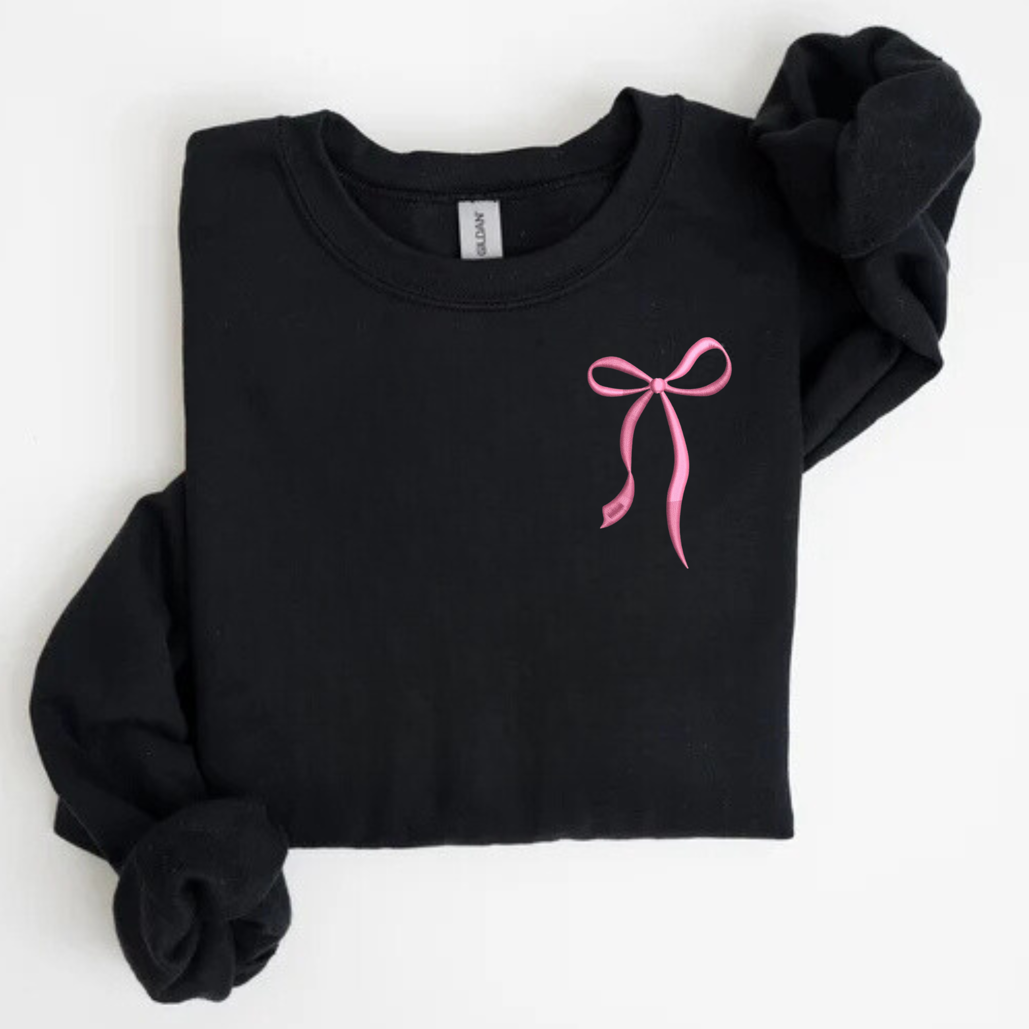 Coquette Bow Left Chest Embroidered Sweatshirt - QUICK SHIP