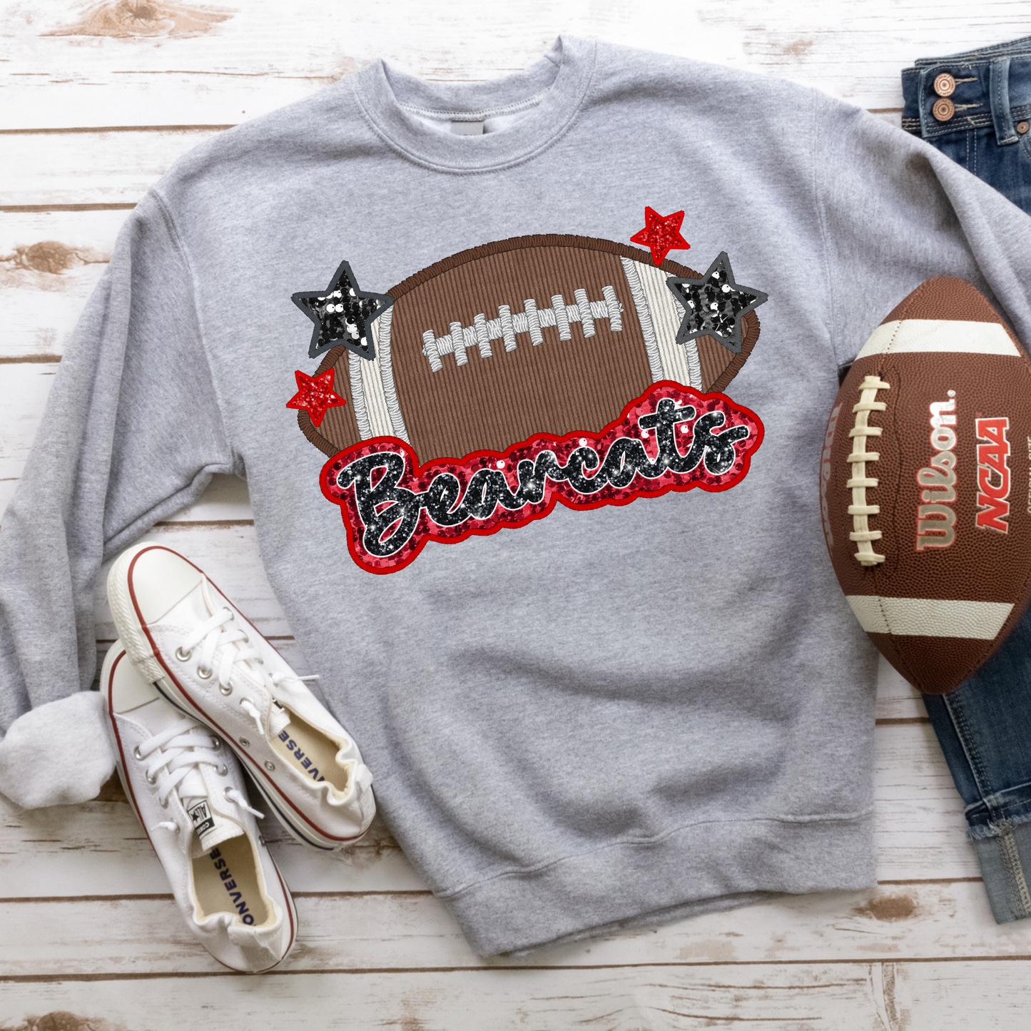 Bearcats Sequin/glitter Football Graphic Tee