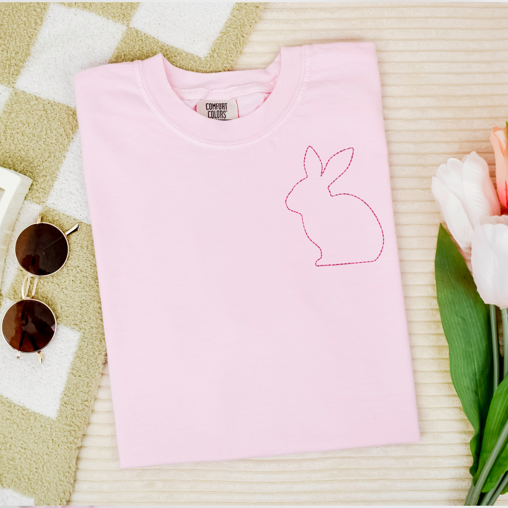 Stitched Bunny Left Chest Embroidered Comfort Color - QUICK SHIP