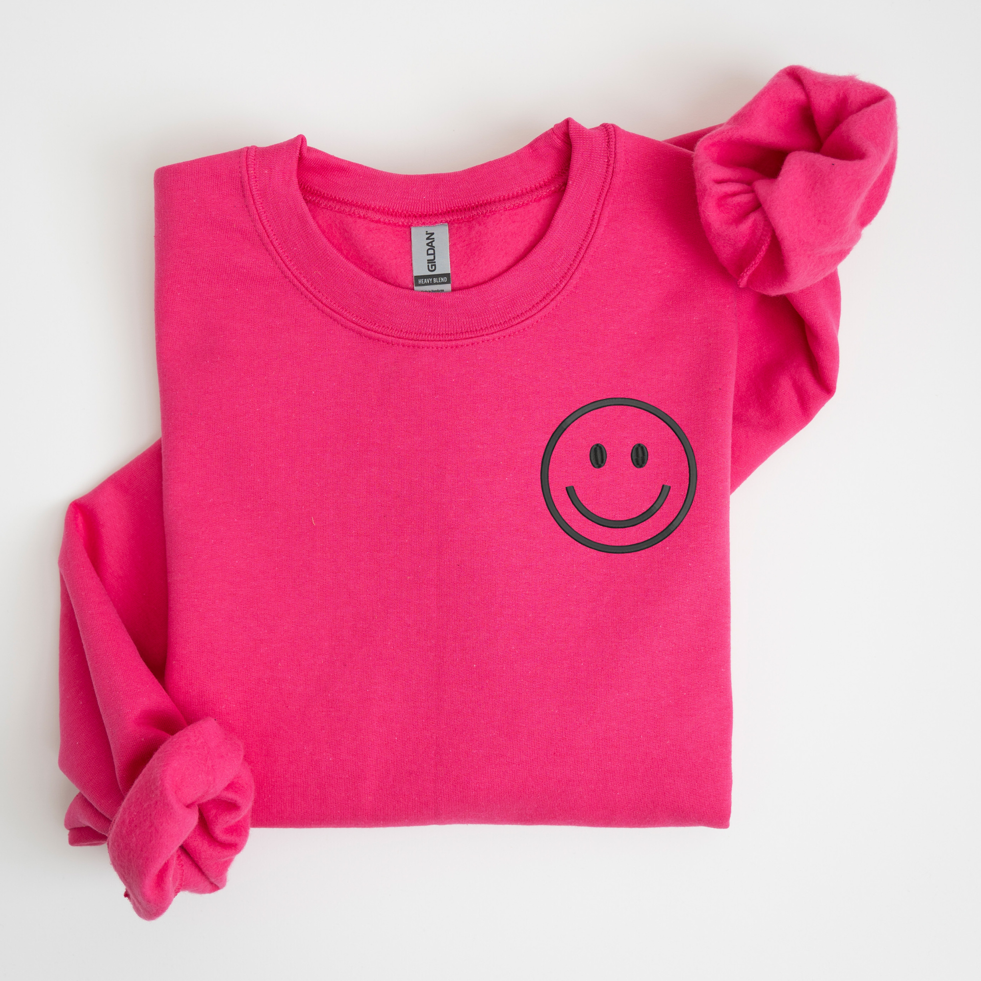 Happy Face Left Chest Embroidered Sweatshirt - QUICK SHIP