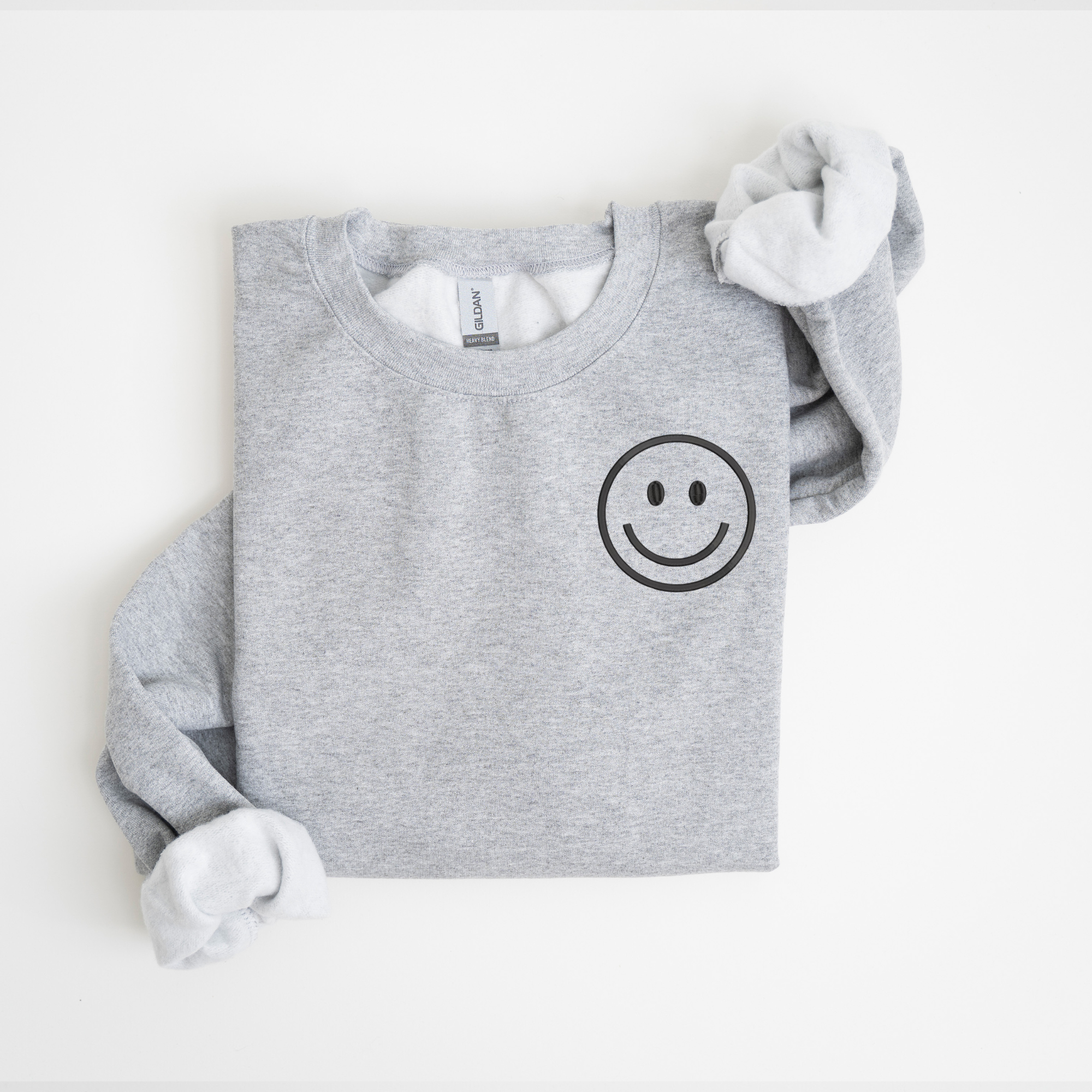 Happy Face Left Chest Embroidered Sweatshirt - QUICK SHIP