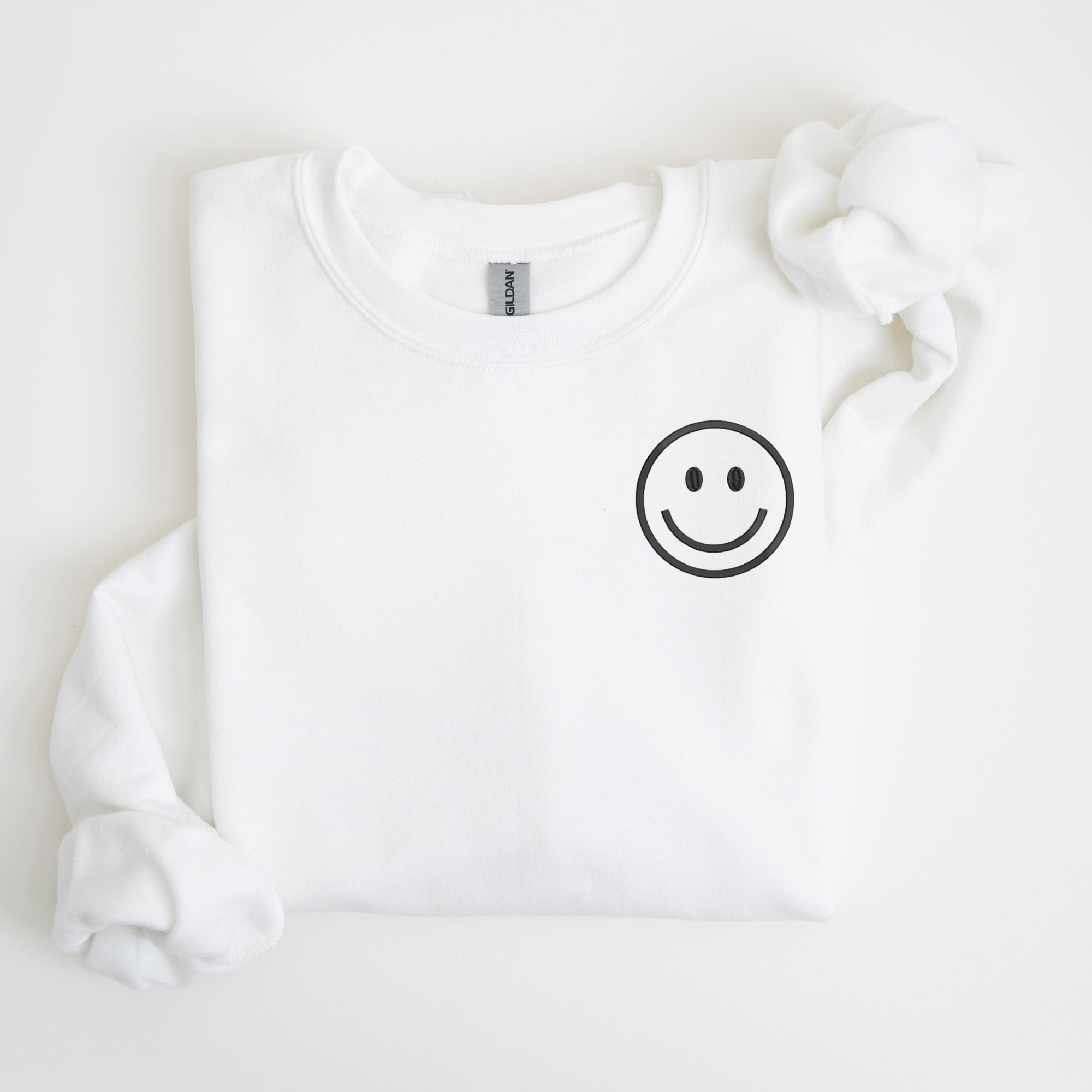 Happy Face Left Chest Embroidered Sweatshirt - QUICK SHIP