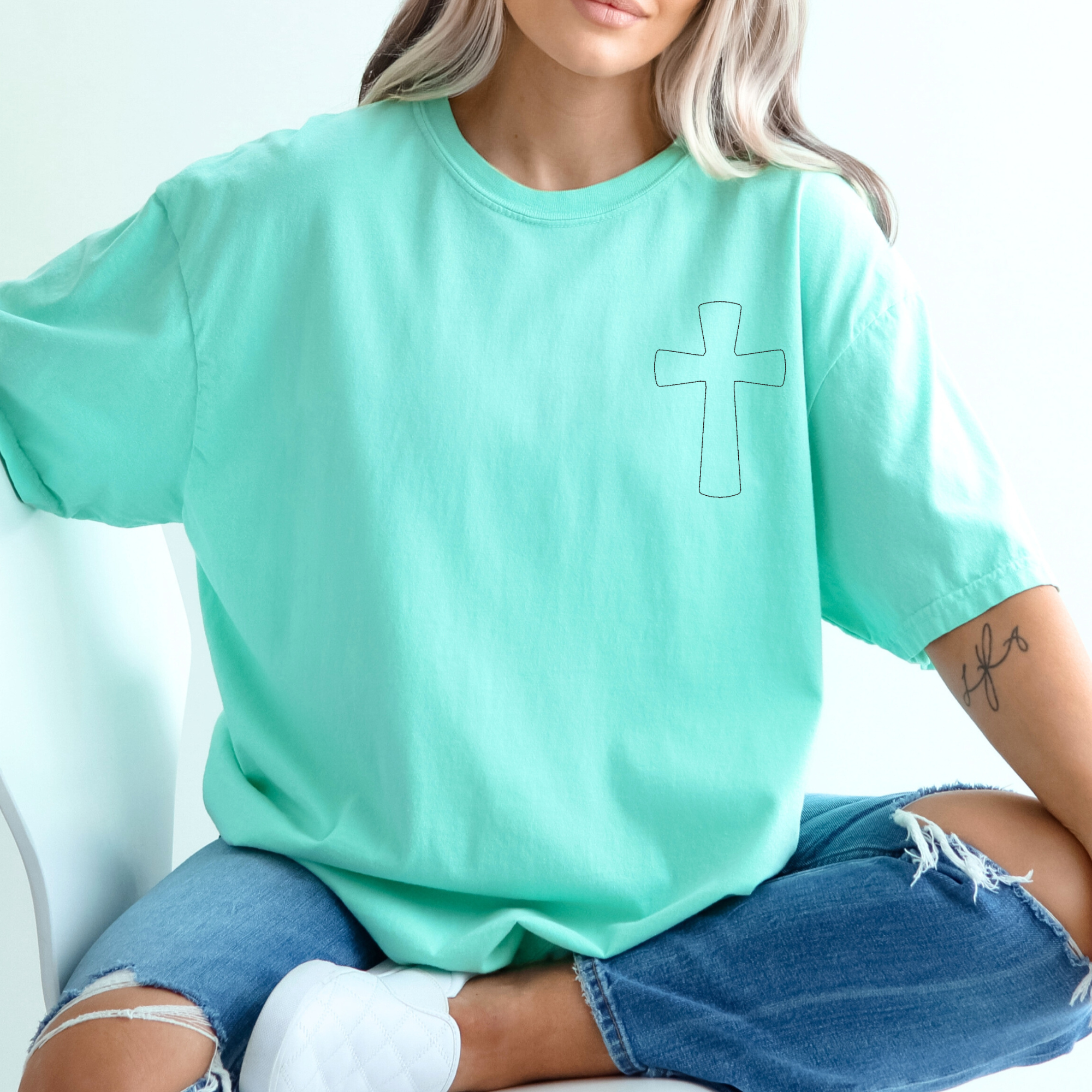 Stitched Cross Embroidered Comfort Color Tee | QUICK SHIP