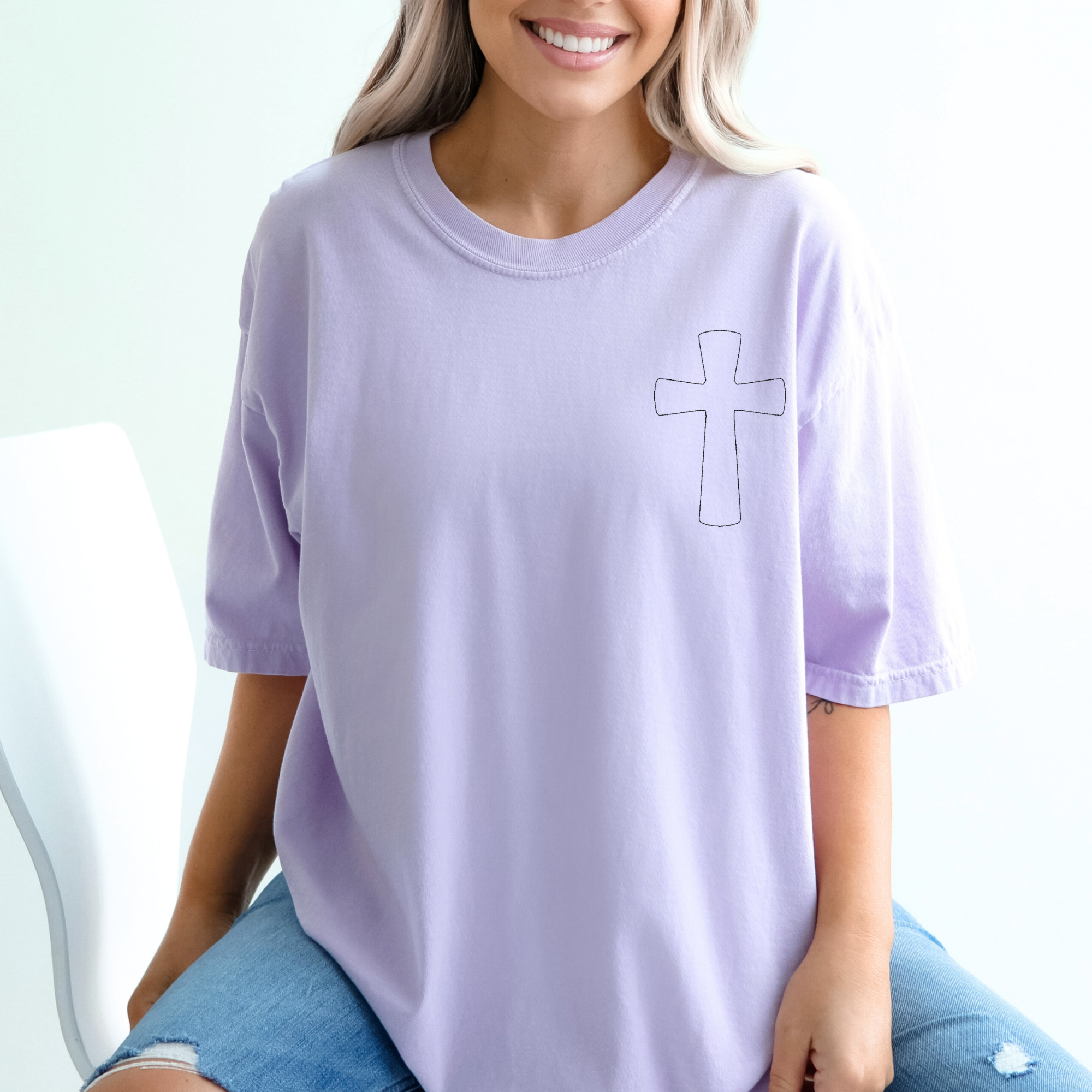 Stitched Cross Embroidered Comfort Color Tee | QUICK SHIP