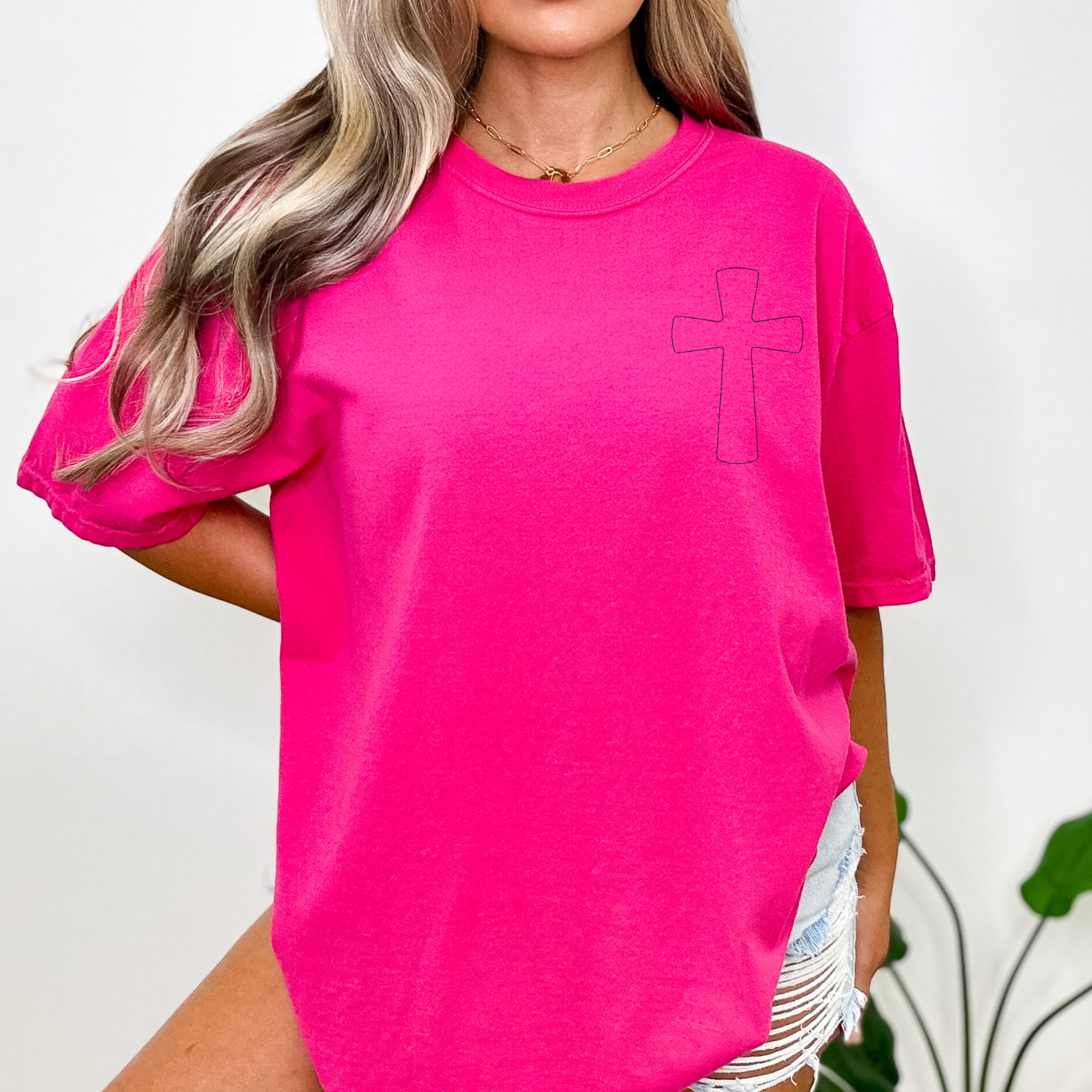 Stitched Cross Embroidered Comfort Color Tee | QUICK SHIP