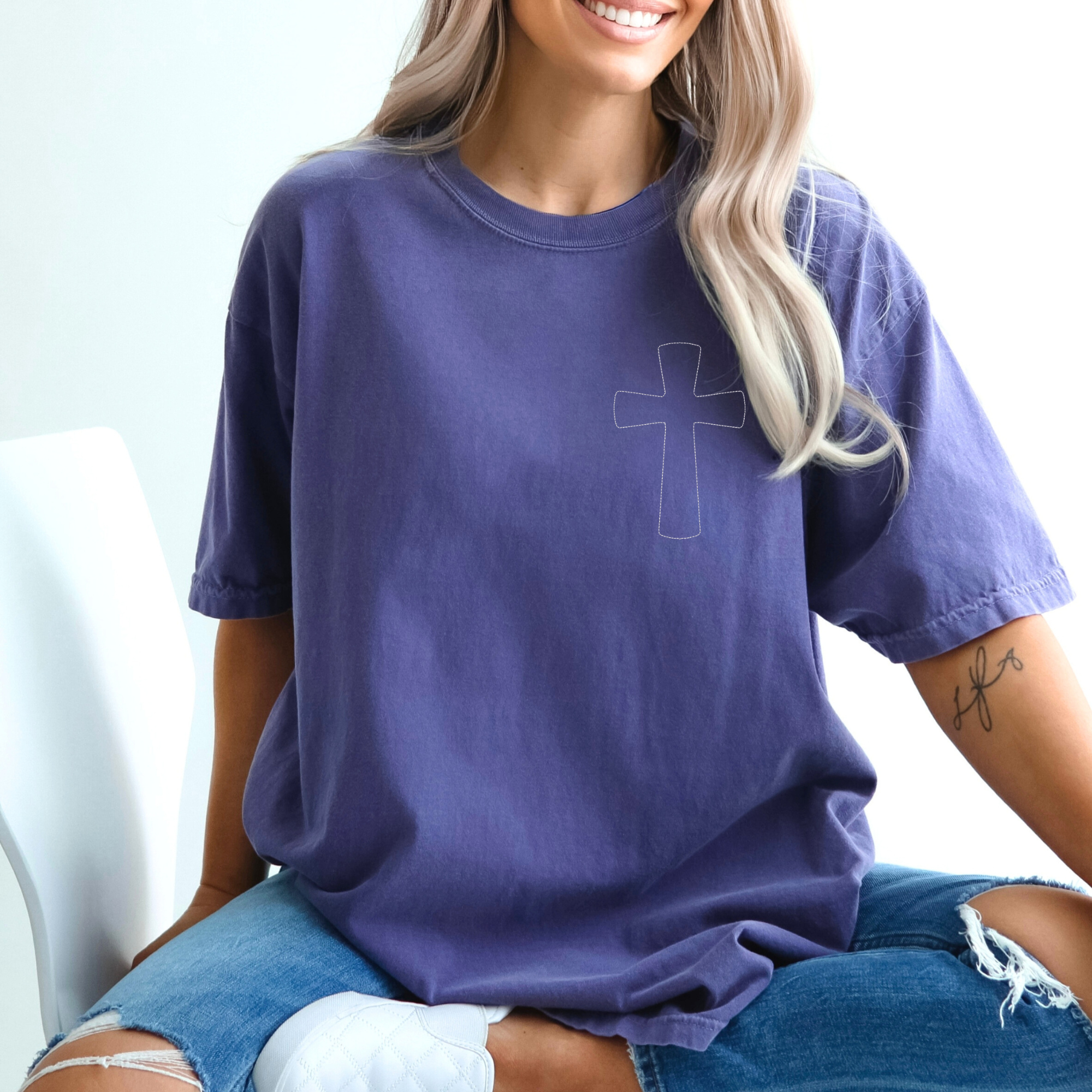 Stitched Cross Embroidered Comfort Color Tee | QUICK SHIP