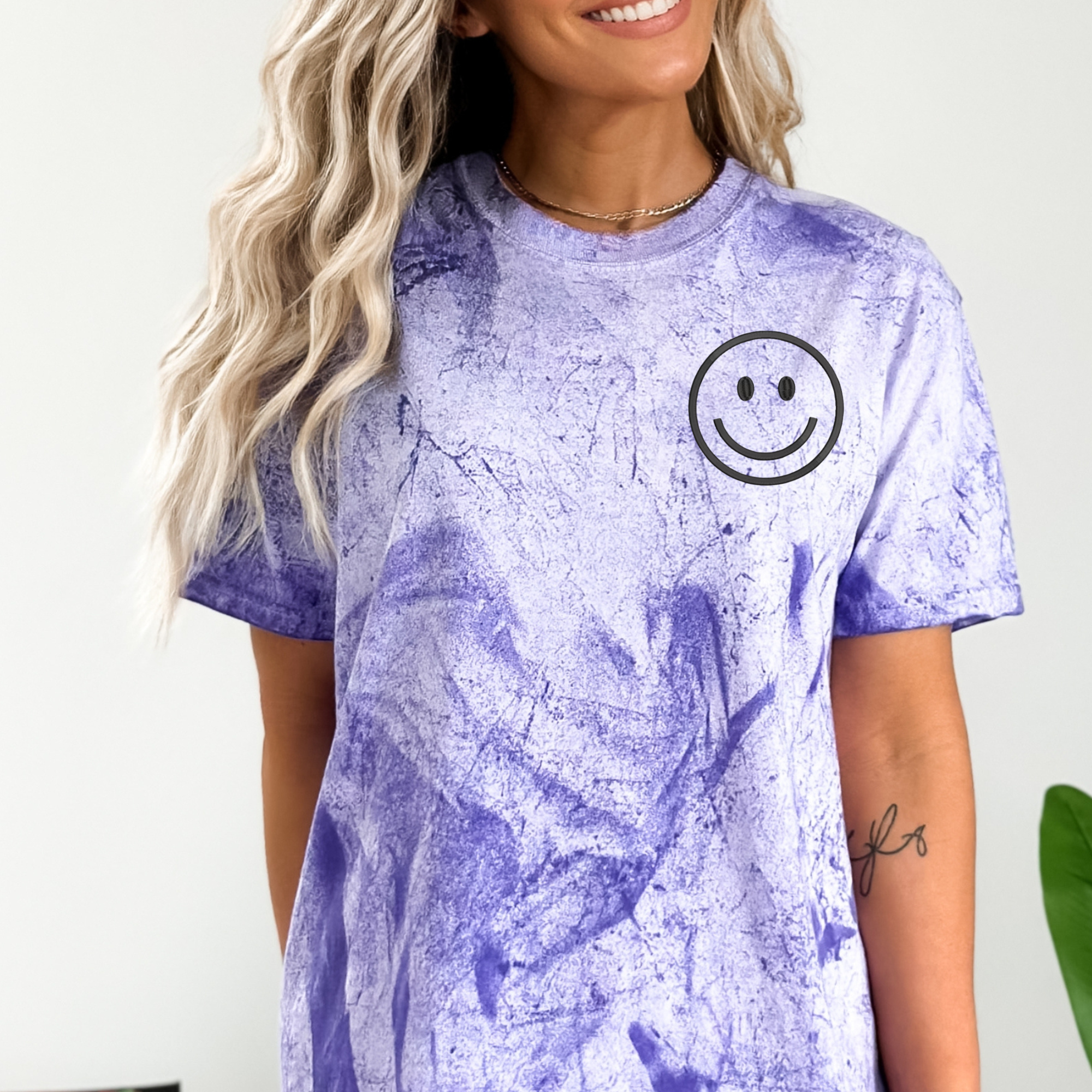 Happy Face Left Chest Embroidered Comfort Color | QUICK SHIP