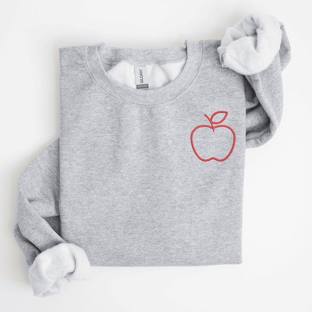 Teacher Apple Left Chest Embroidered Sweatshirt - QUICK SHIP