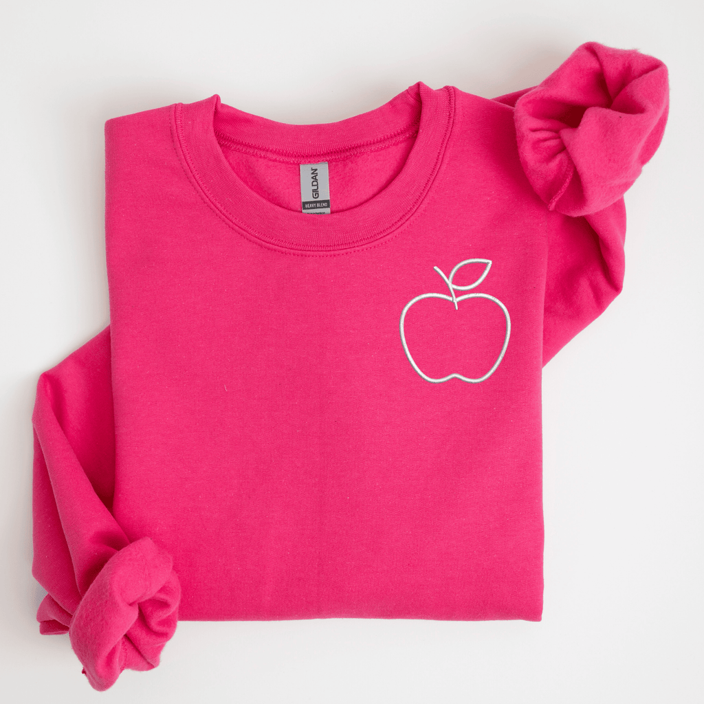 Teacher Apple Left Chest Embroidered Sweatshirt - QUICK SHIP
