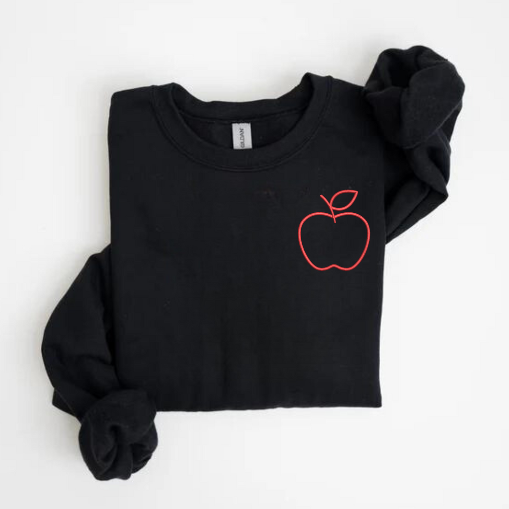 Teacher Apple Left Chest Embroidered Sweatshirt - QUICK SHIP