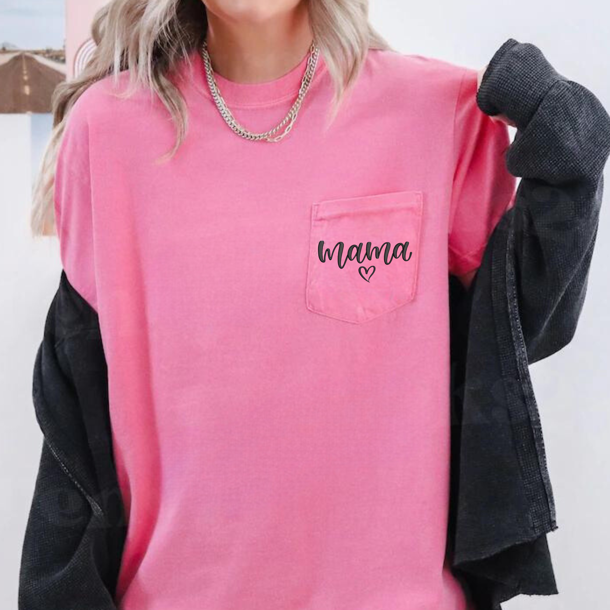 Mama Embroidered Comfort Color Tee - QUICK SHIP