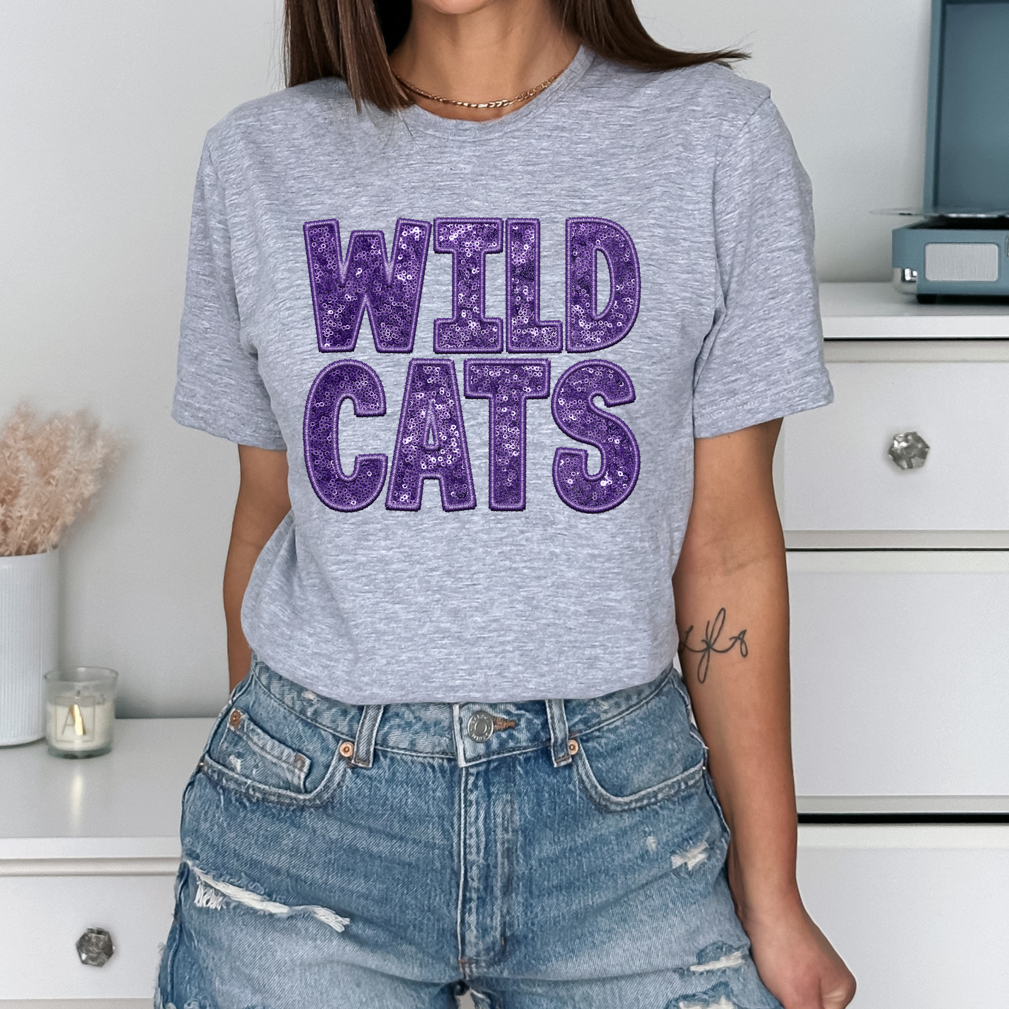 Wildcats Faux Sequins and Embroidery Graphic Tee