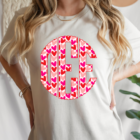 Multi Color Hearts Monogram DTF Transfer