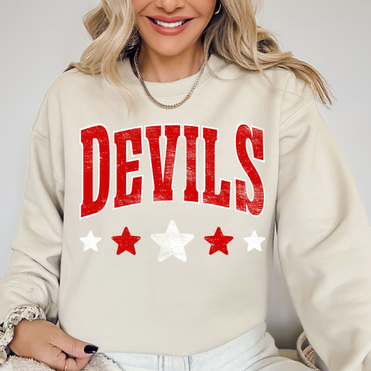 Devils Red Distressed Stars DTF Transfer