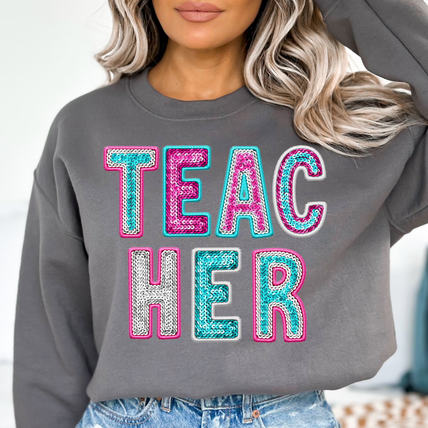 Teacher Faux Sequin DTF Transfer